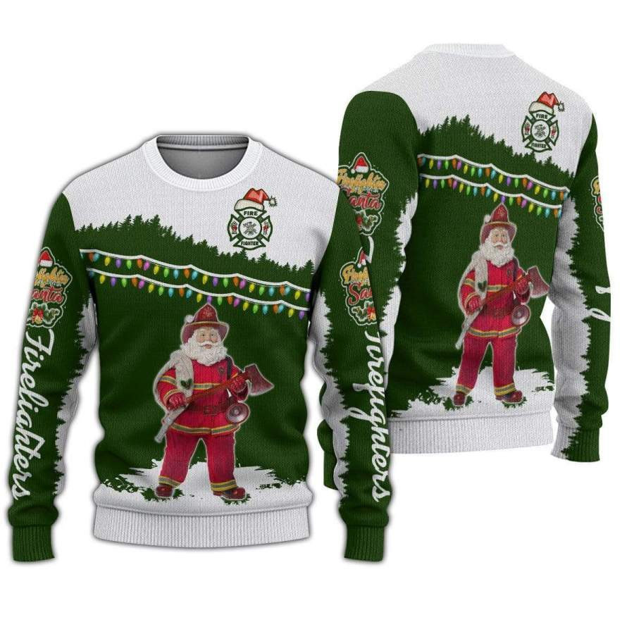 Santa Firefighter Ugly Christmas Sweater, Perfect Holiday Gift