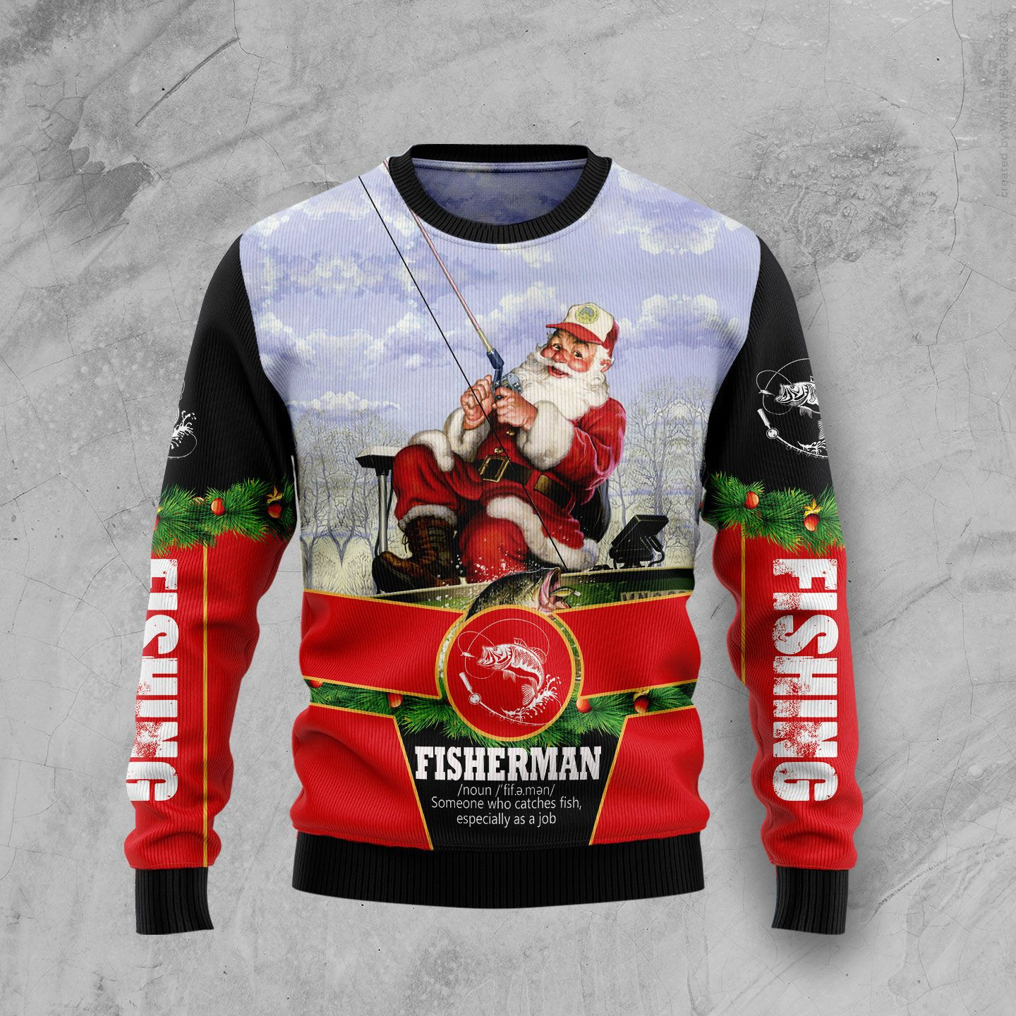 Santa Fisherman Ugly Christmas Sweater, Perfect Holiday Gift