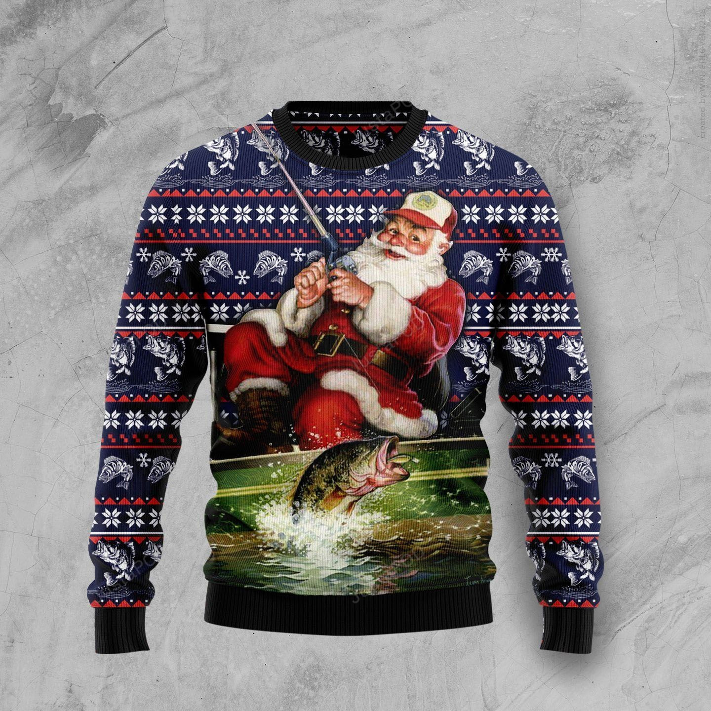 Santa Fishing Ugly Christmas Sweater, Perfect Holiday Gift