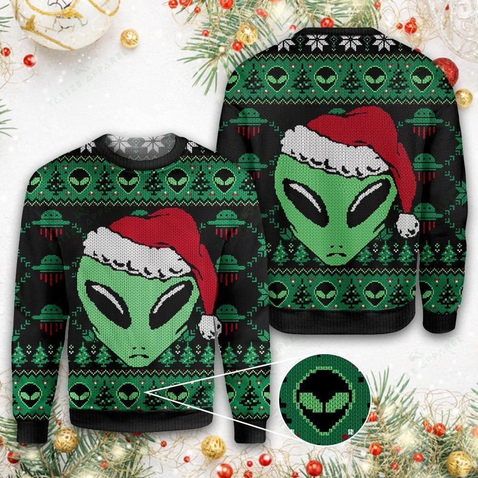 Santa Hat Aliens For Unisex Ugly Christmas Sweater,