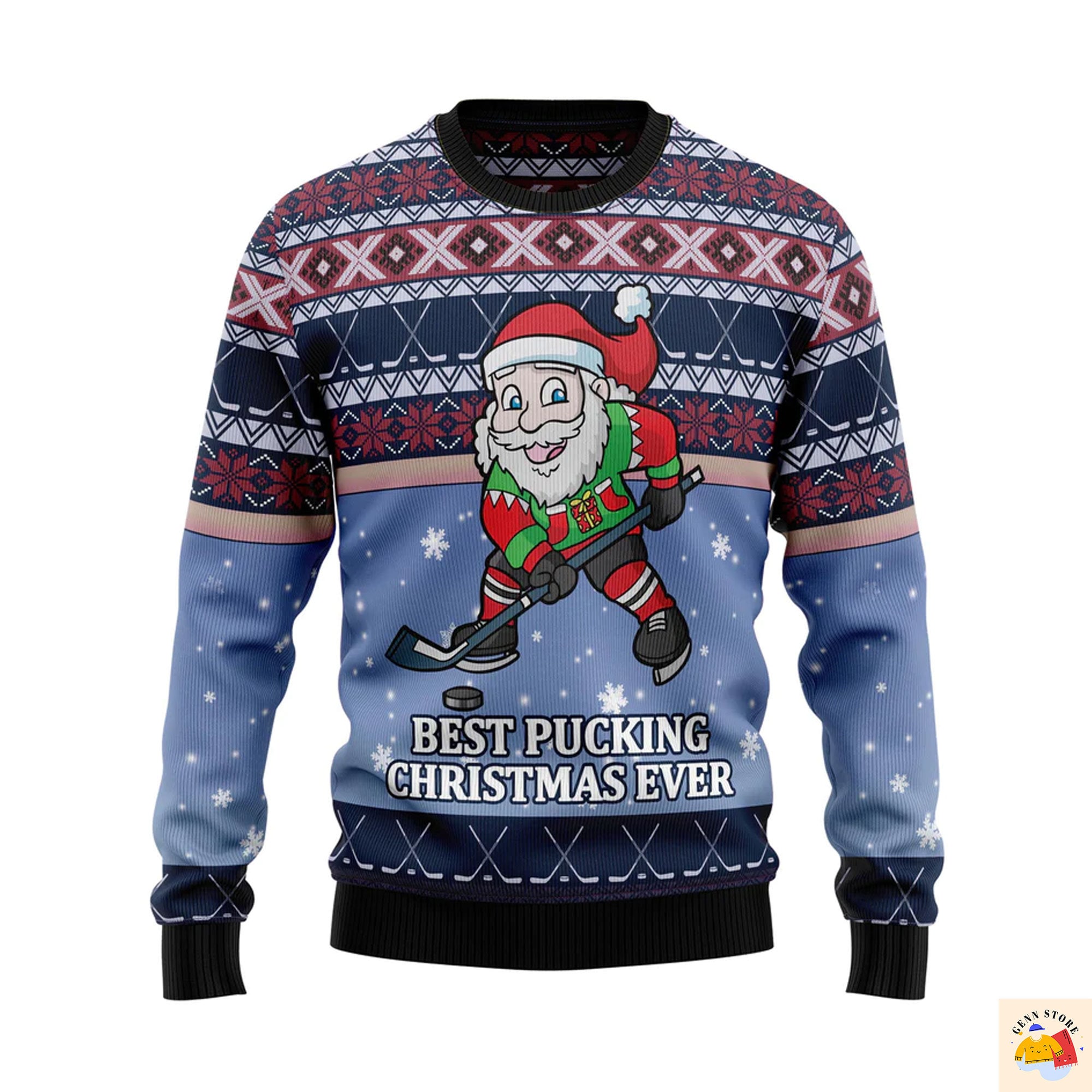 Santa Hockey Ugly Christmas Sweater