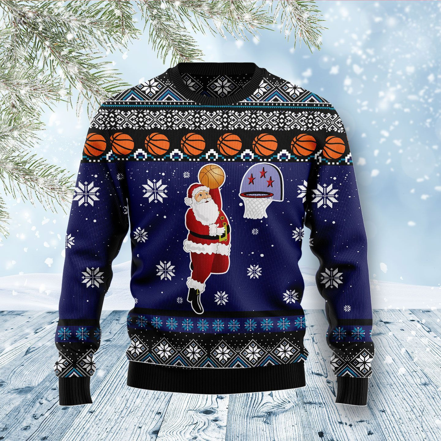 Santa Play Basketball Ugly Christmas Sweater, Perfect Holiday Gift
