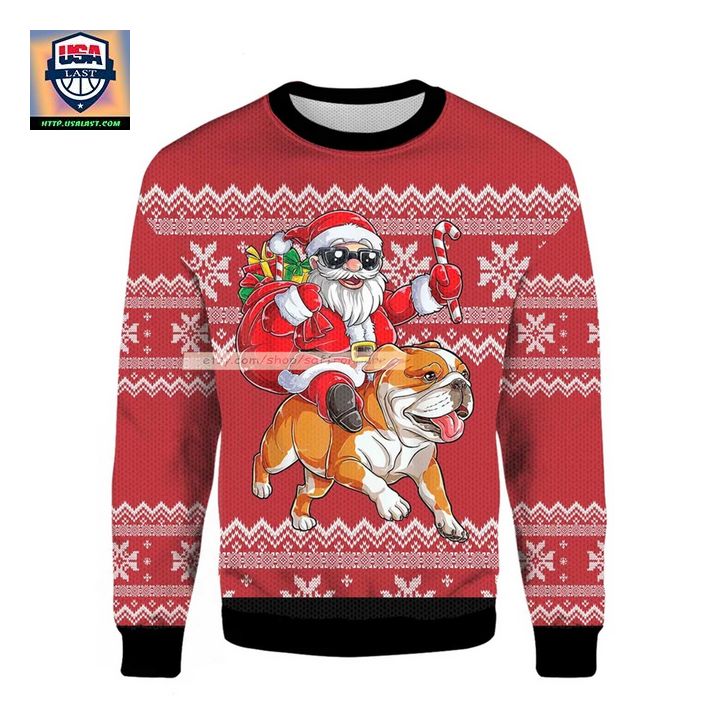 Santa Riding English Bulldog Ugly Christmas 3D Sweater