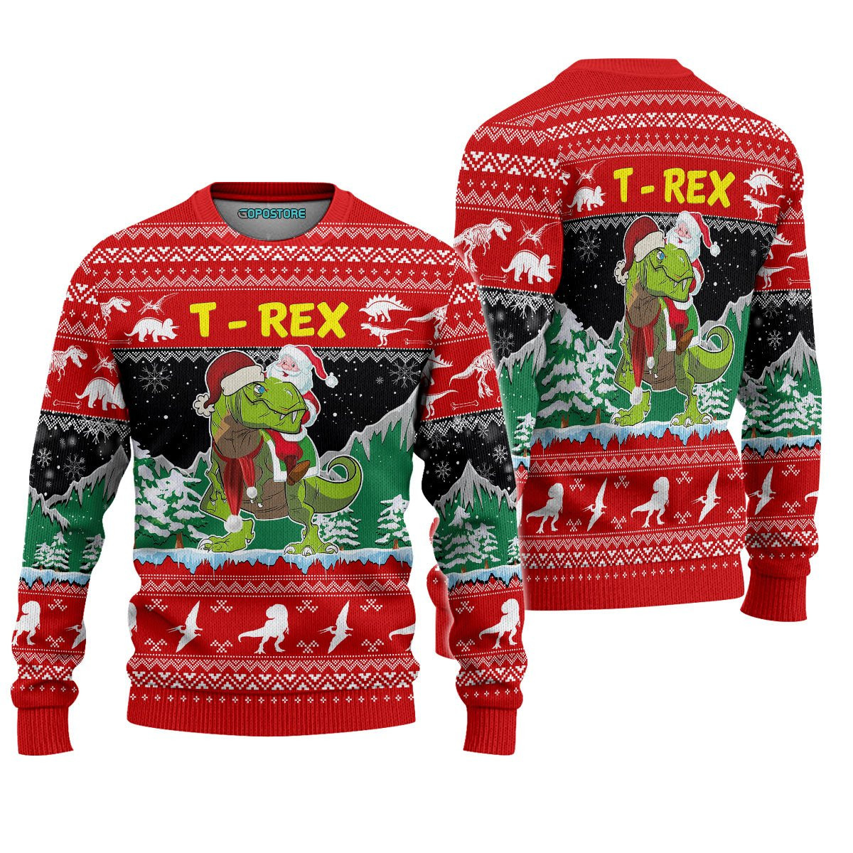 Santa Riding T-rex Ugly Christmas Sweater, Perfect Holiday Gift