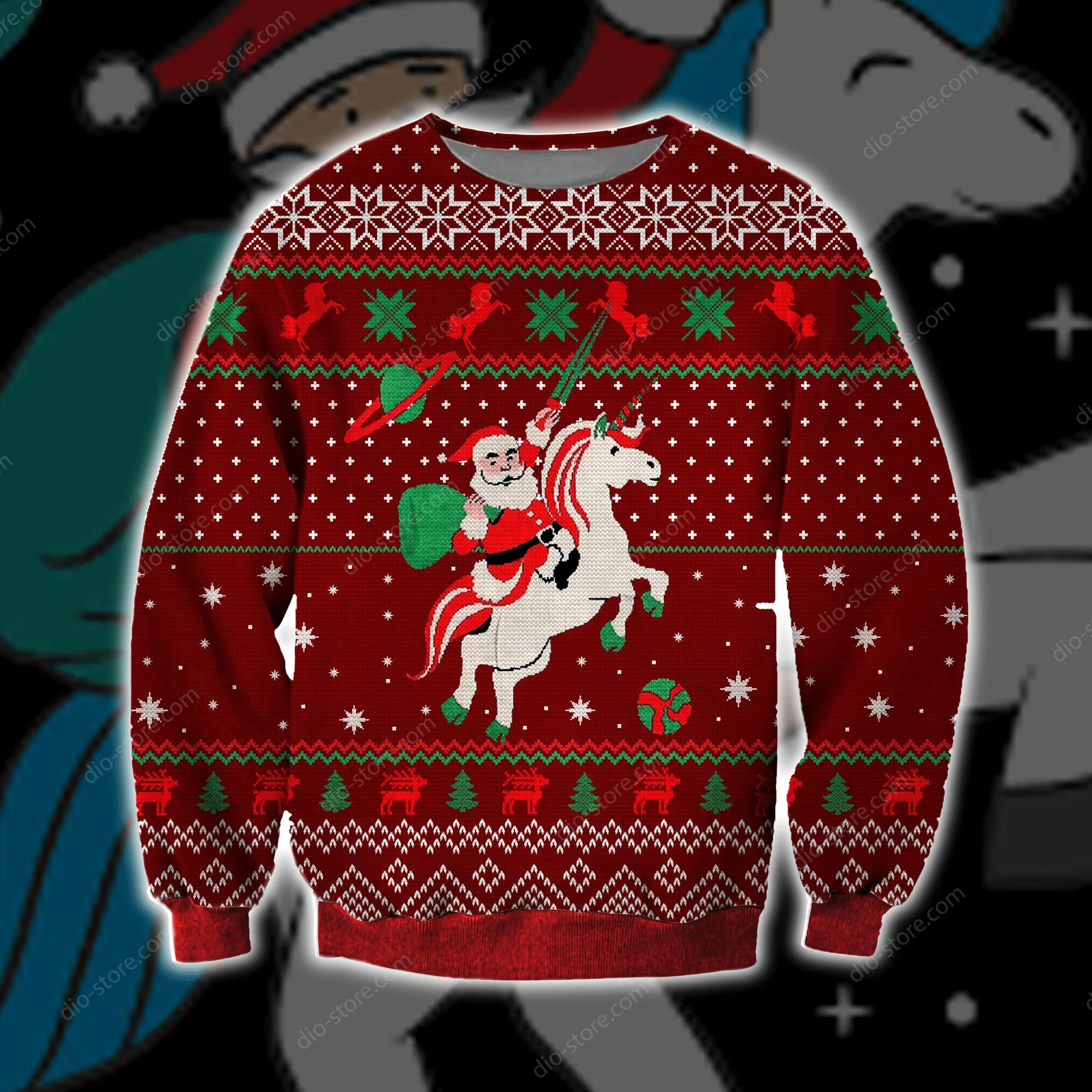 Santa Unicorn Knitting Pattern 3D Print Ugly Christmas Sweater