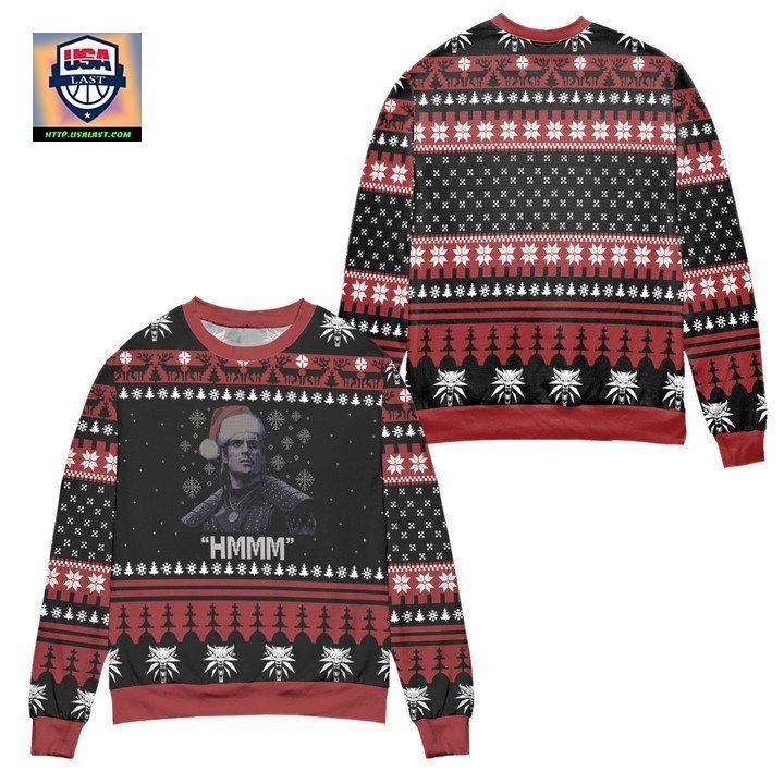 Santa Witcher Hmmm Ugly Christmas Sweater Black Red