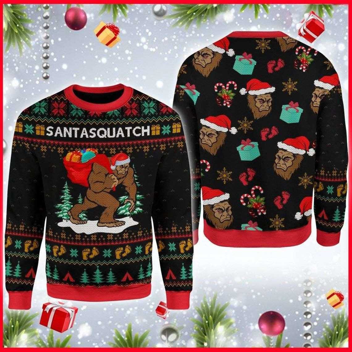 Sasquatch Camping Ugly Christmas Sweater,