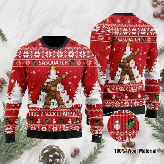 Sasquatch Hide  Seek Champion Dabbing Ugly Christmas Sweater, Perfect Holiday Gift