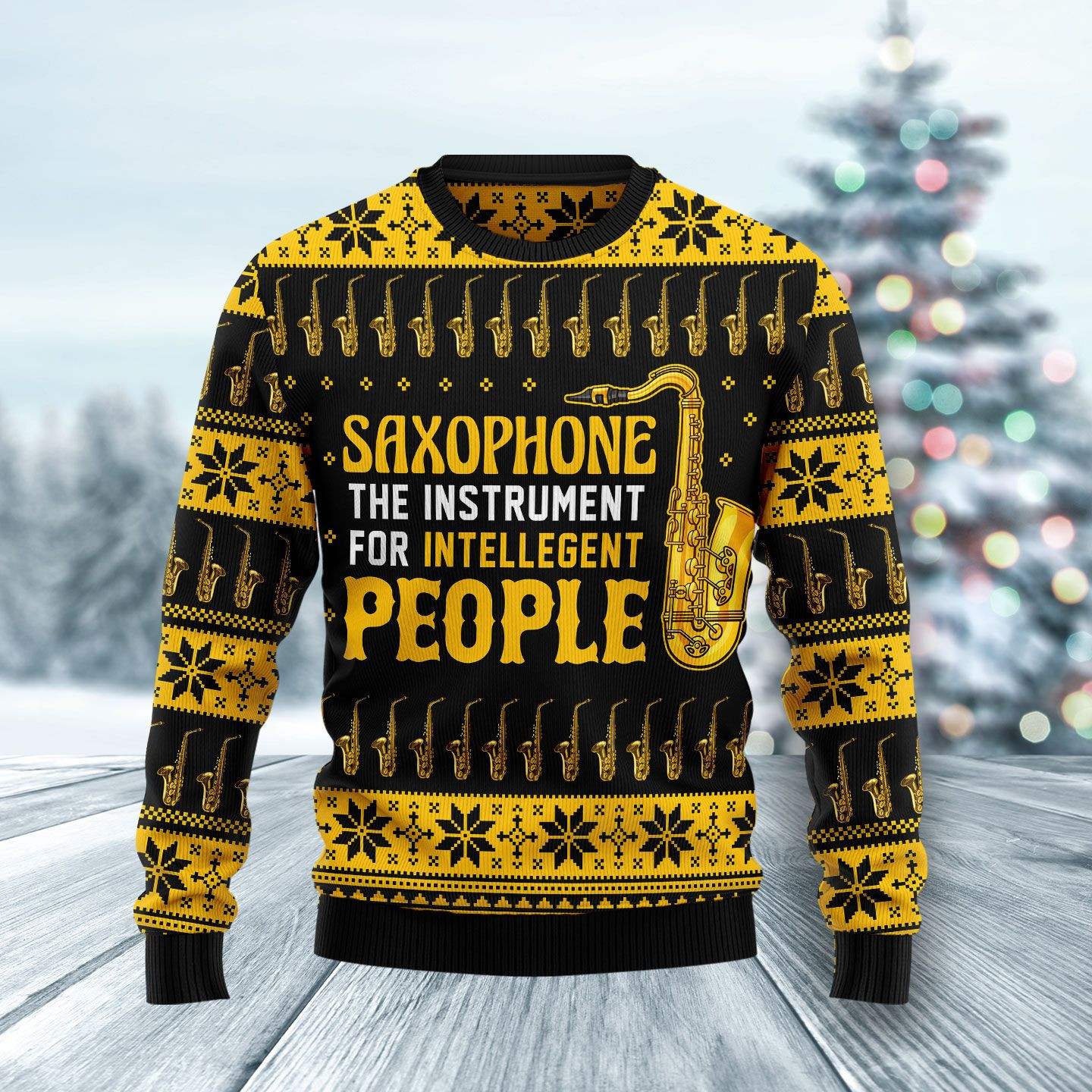 Saxophone The Instrument For Intellegent People Ugly Christmas Sweater, Perfect Holiday Gift