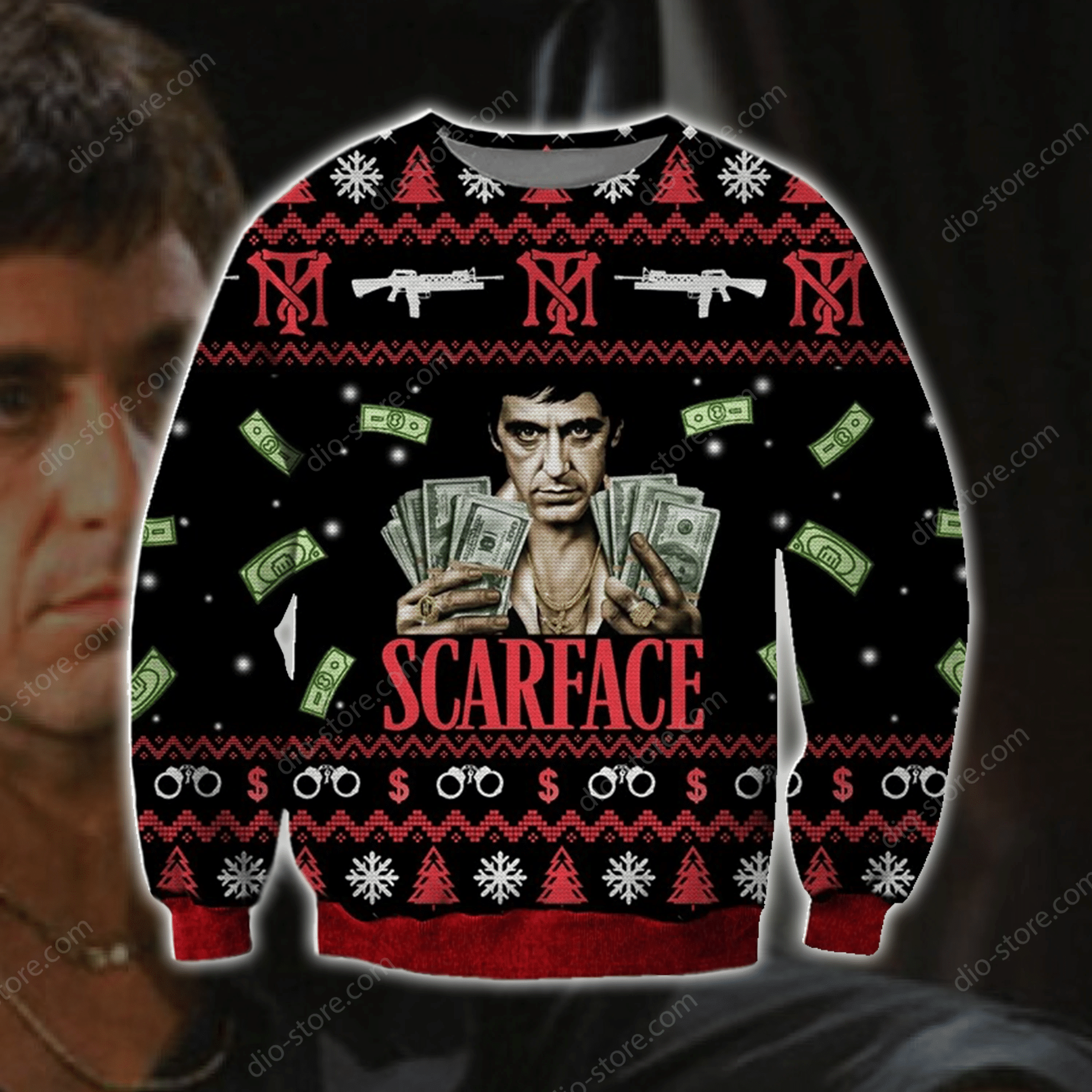 Scarface Knitting Pattern 3D Print Ugly Christmas Sweater