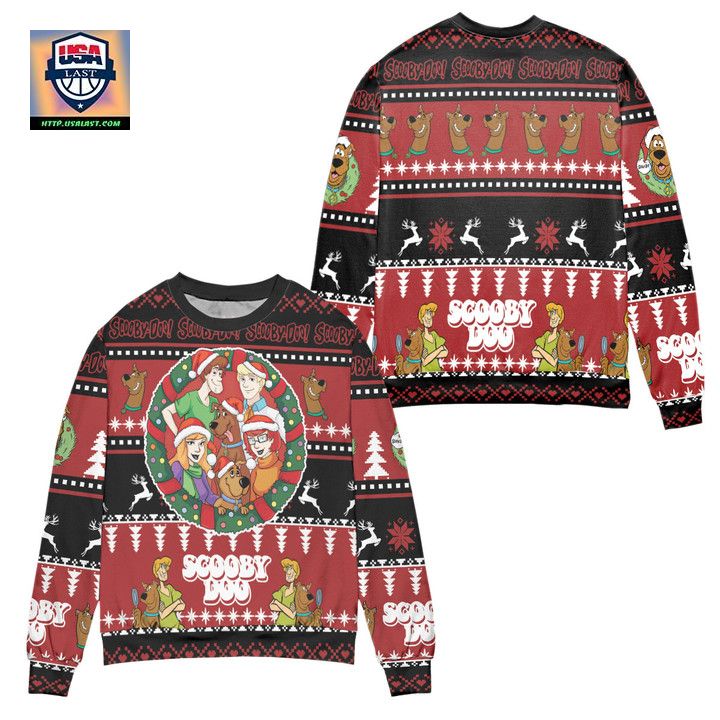 Scooby Doo Christmas Pine Tree Pattern Ugly Christmas Sweater Red