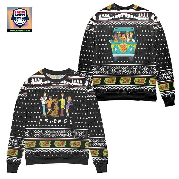 Scooby Doo Crew Friends Snowflake Pattern Ugly Christmas Sweater Black