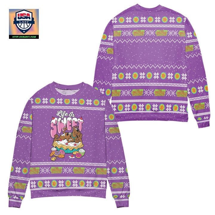 Scooby Doo Life Is Sweet Snowflake Ugly Christmas Sweater Purple
