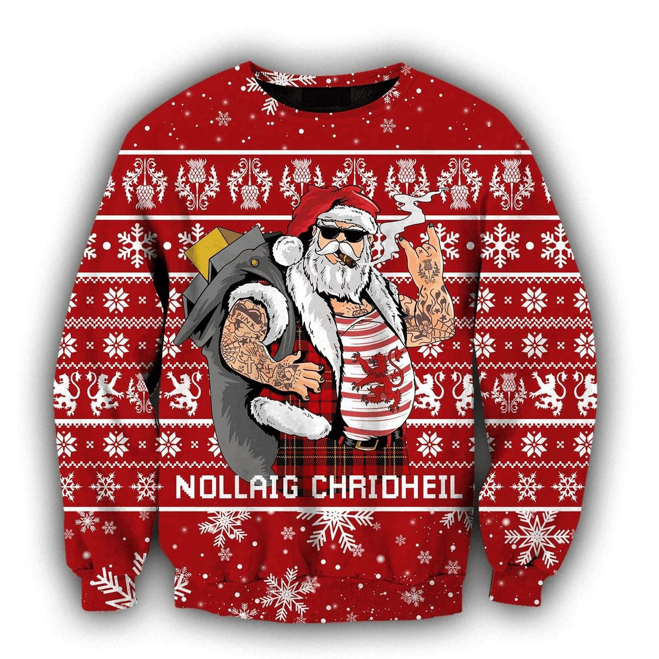 Scottish Gangster Santa Red Ugly Christmas Sweater, Perfect Holiday Gift