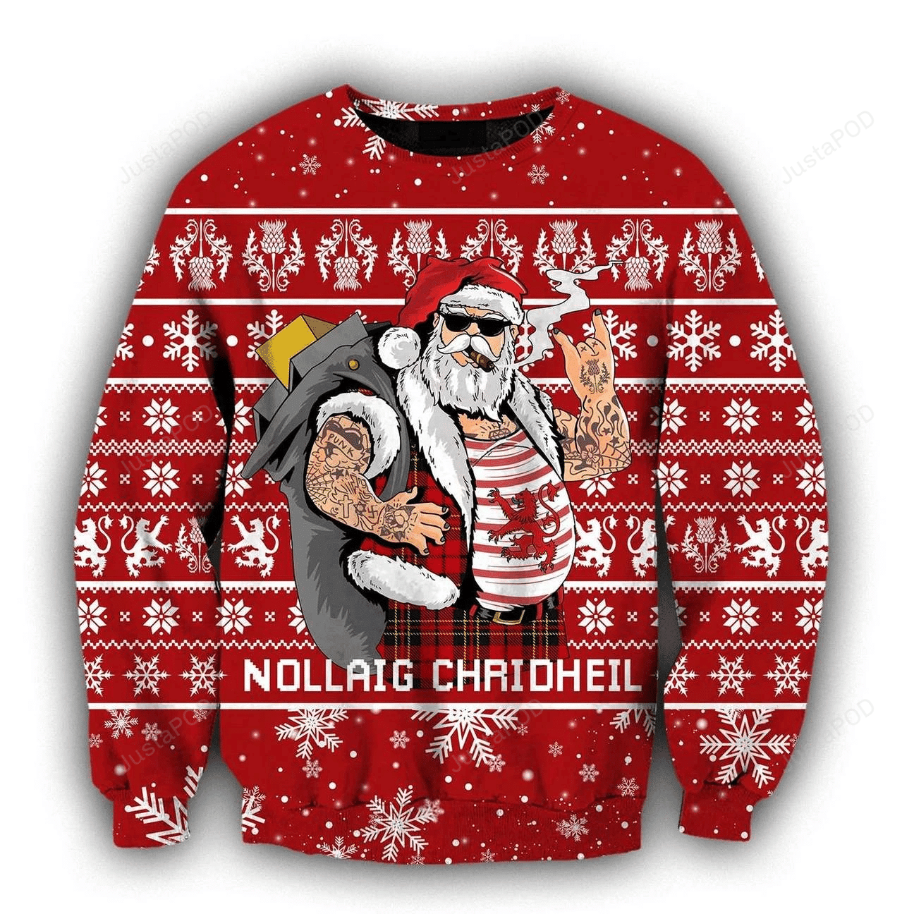 Scottish Gangster Santa Red Ugly Christmas Sweater, Perfect Holiday Gift