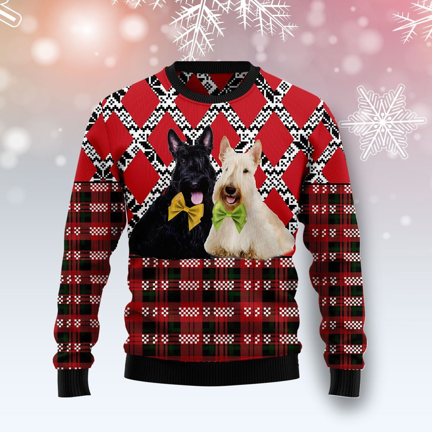 Scottish Terrier Black And White Ugly Christmas Sweater, Perfect Holiday Gift