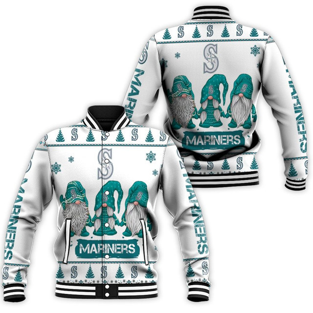Seattle Mariners Christmas Gnomes Varsity Baseball Jacket for Men & Women | MLB Fan Gift