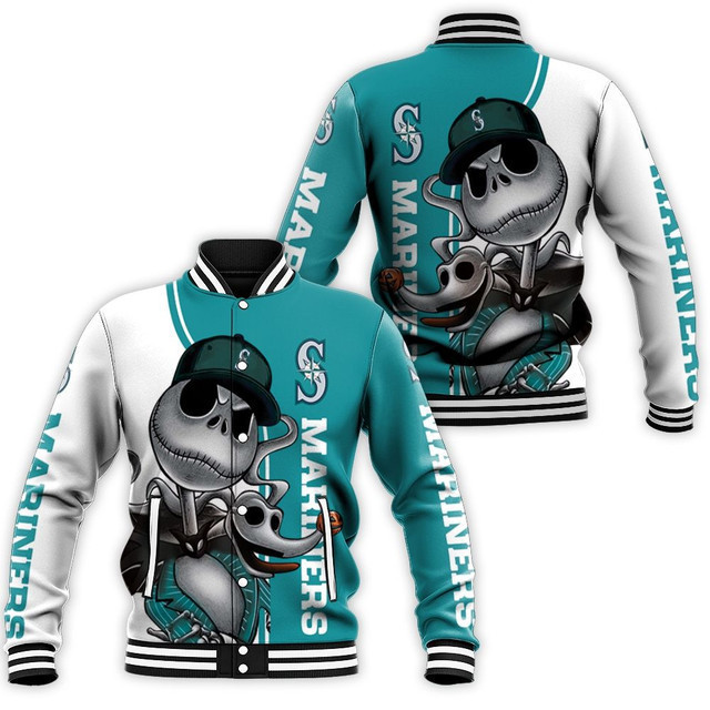 Seattle Mariners Jack Skellington & Zero Varsity Baseball Jacket for Men & Women | MLB Fan Gift
