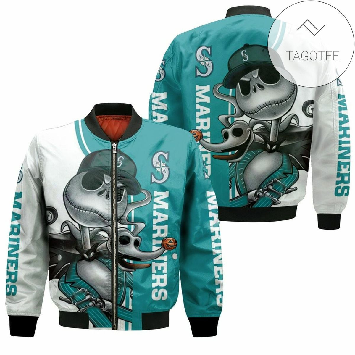 Seattle Mariners Jack Skellington And Zero Bomber Jacket | MLB Team Jacket for Men & Women | Baseball Fan Gift