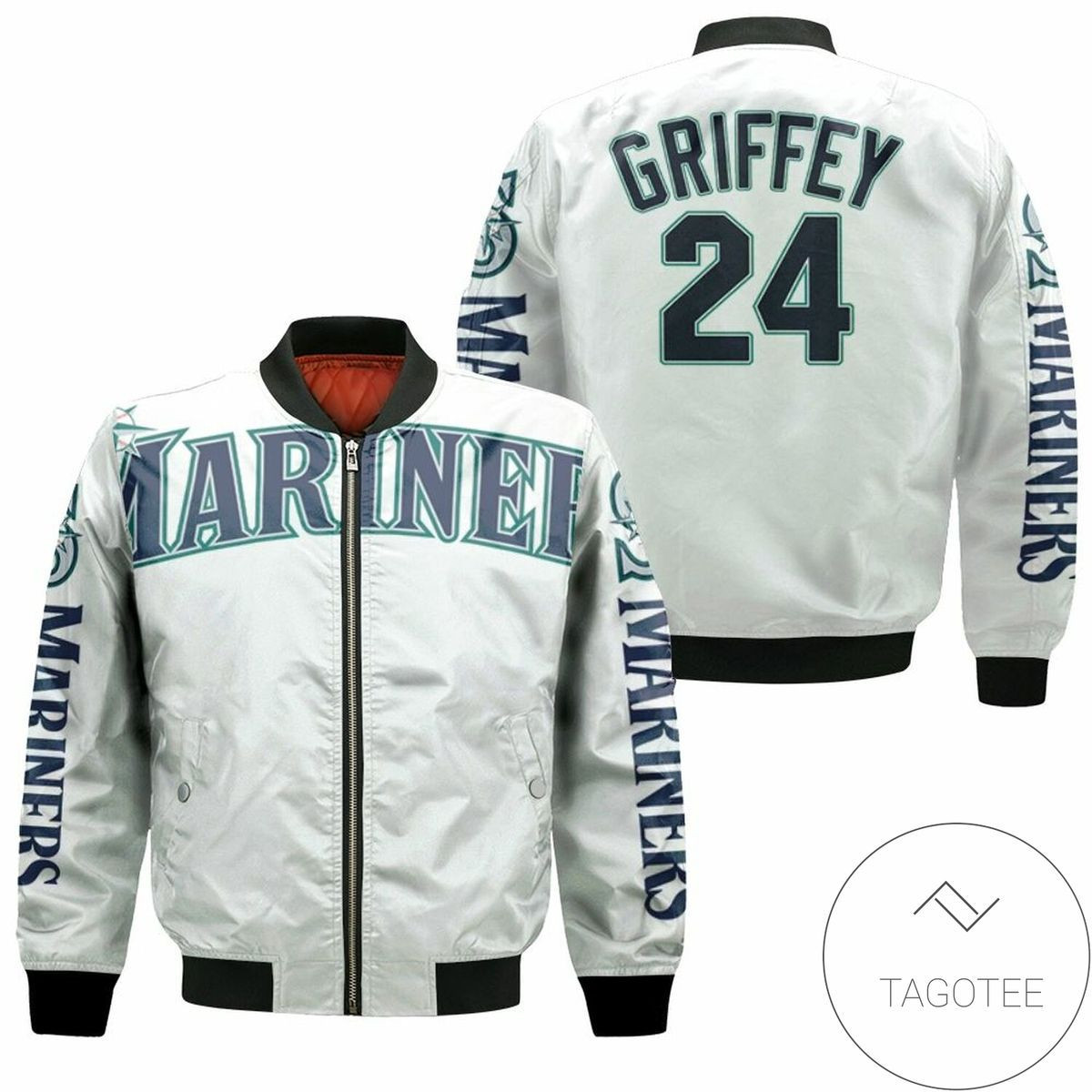 Seattle Mariners Ken Griffey Jr 24 White Bomber Jacket | MLB Team Jacket for Men & Women | Baseball Fan Gift