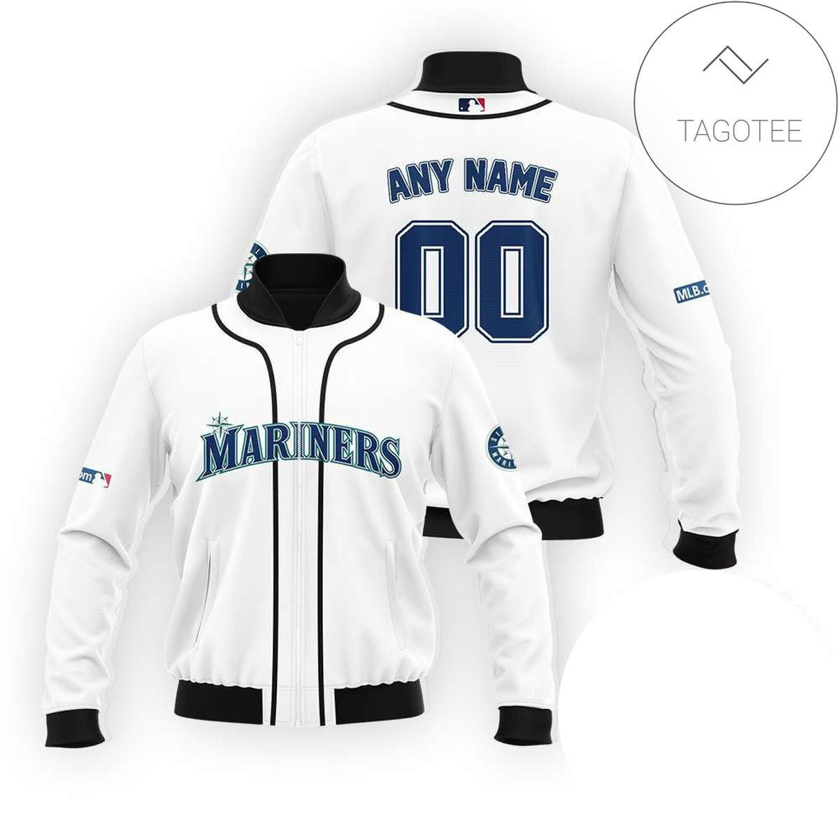 Seattle Mariners Personalized Name Number White Bomber Jacket | MLB Team Jacket for Men & Women | Baseball Fan Gift