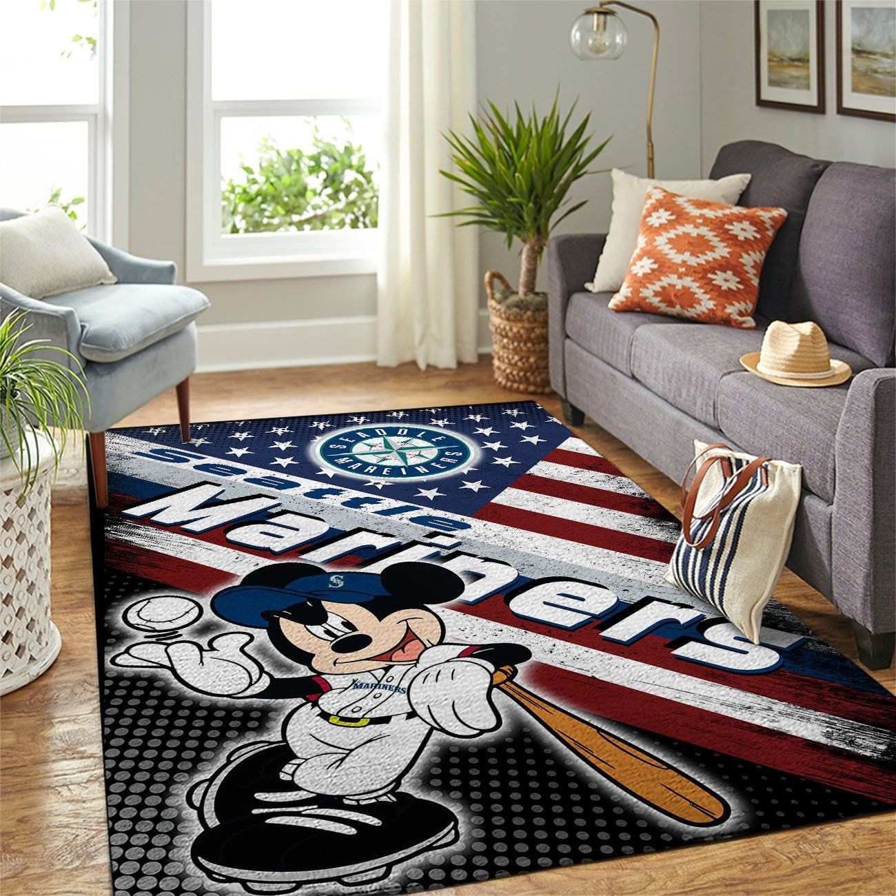 Seattle Mariners Team Logo Mickey Us Rectangle Area Rug – Full Print Carpet For Living Room & Bedroom Home Decor