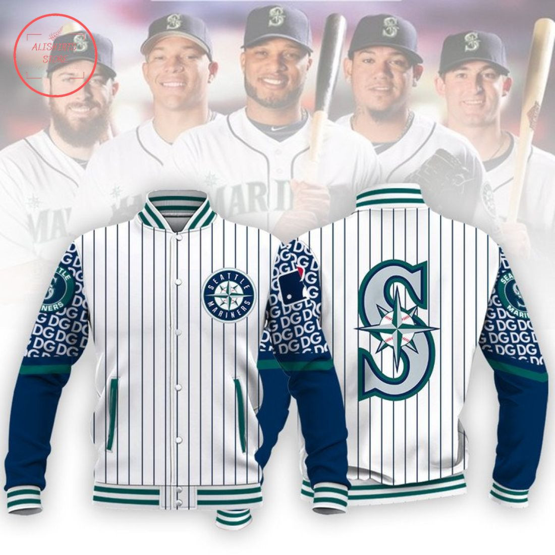 Seattle Mariners White Stripe Varsity Baseball Jacket for Men & Women | MLB Team Fan Gift