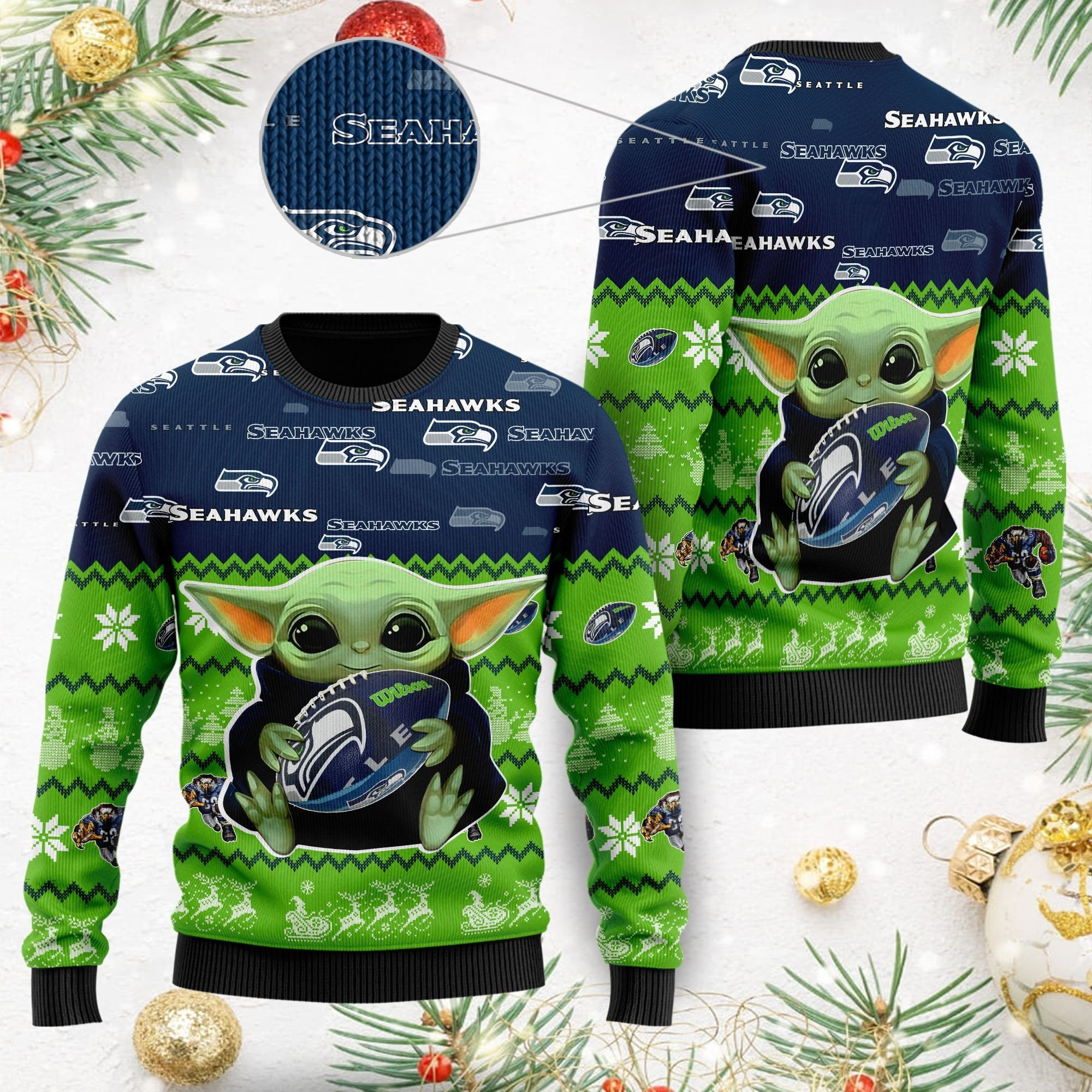 Seattle Seahawks Baby Yoda Ugly Christmas Sweater, Perfect Holiday Gift