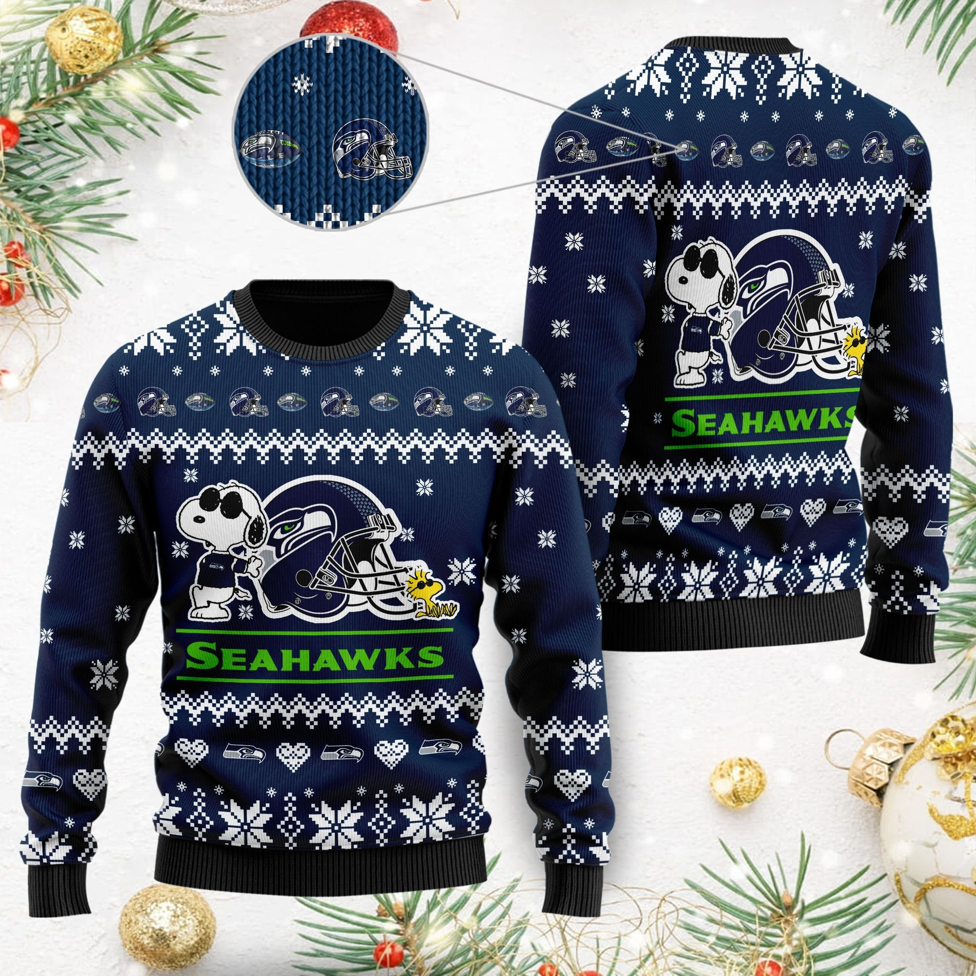 Seattle Seahawks Cute The Snoopy Show Football Helmet 3D Ugly Christmas Sweater, Perfect Holiday Gift