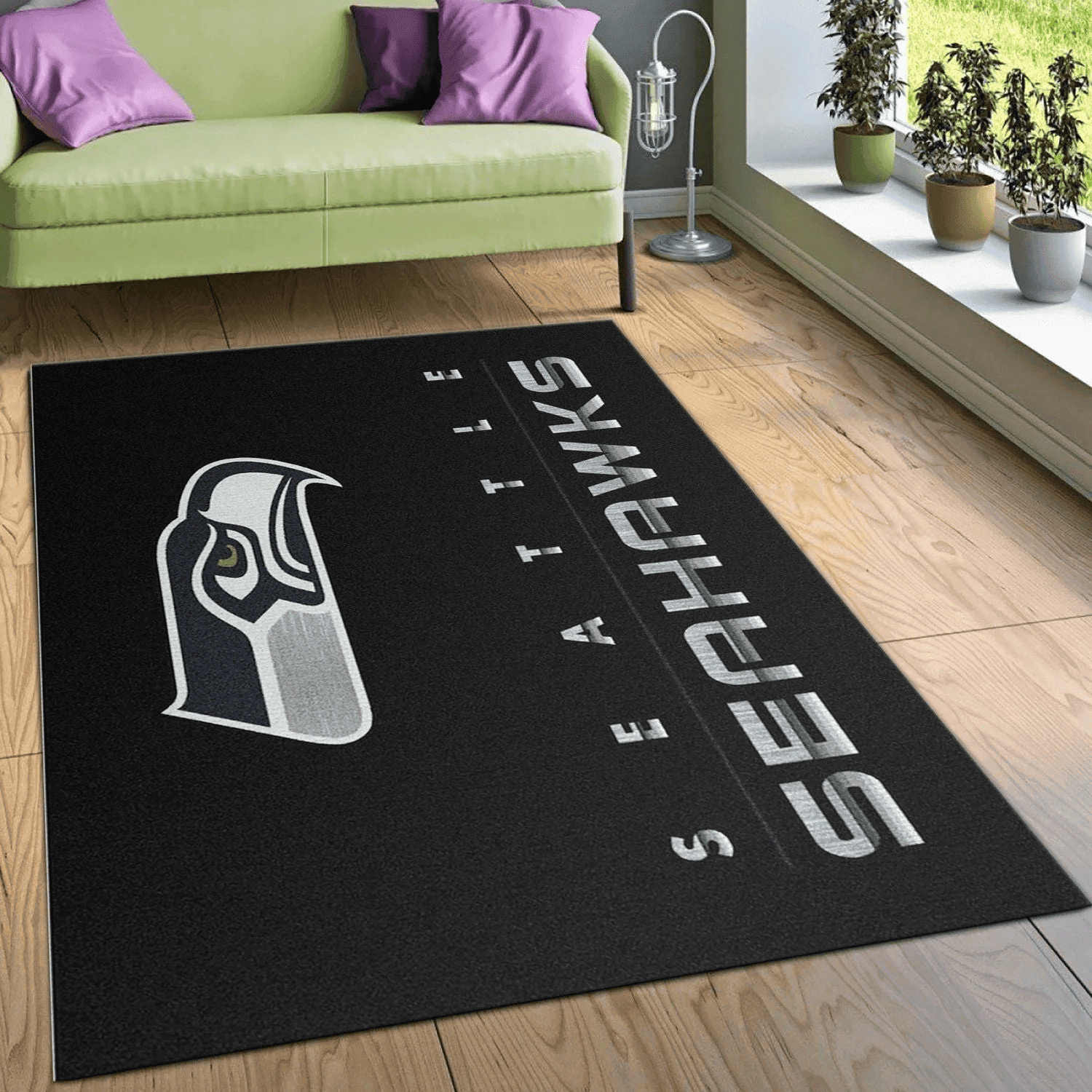 Seattle Seahawks Imperial Chrome Rug Rectangle Area Rug – Full Print Carpet For Living Room & Bedroom Home Decor