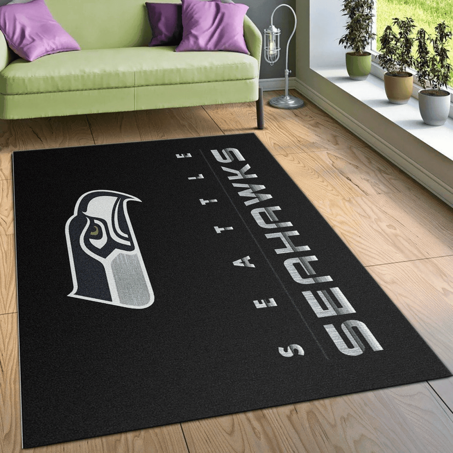 Seattle Seahawks Imperial Chrome Rug Rectangle Area Rug – Full Print Carpet For Living Room & Bedroom Home Decor