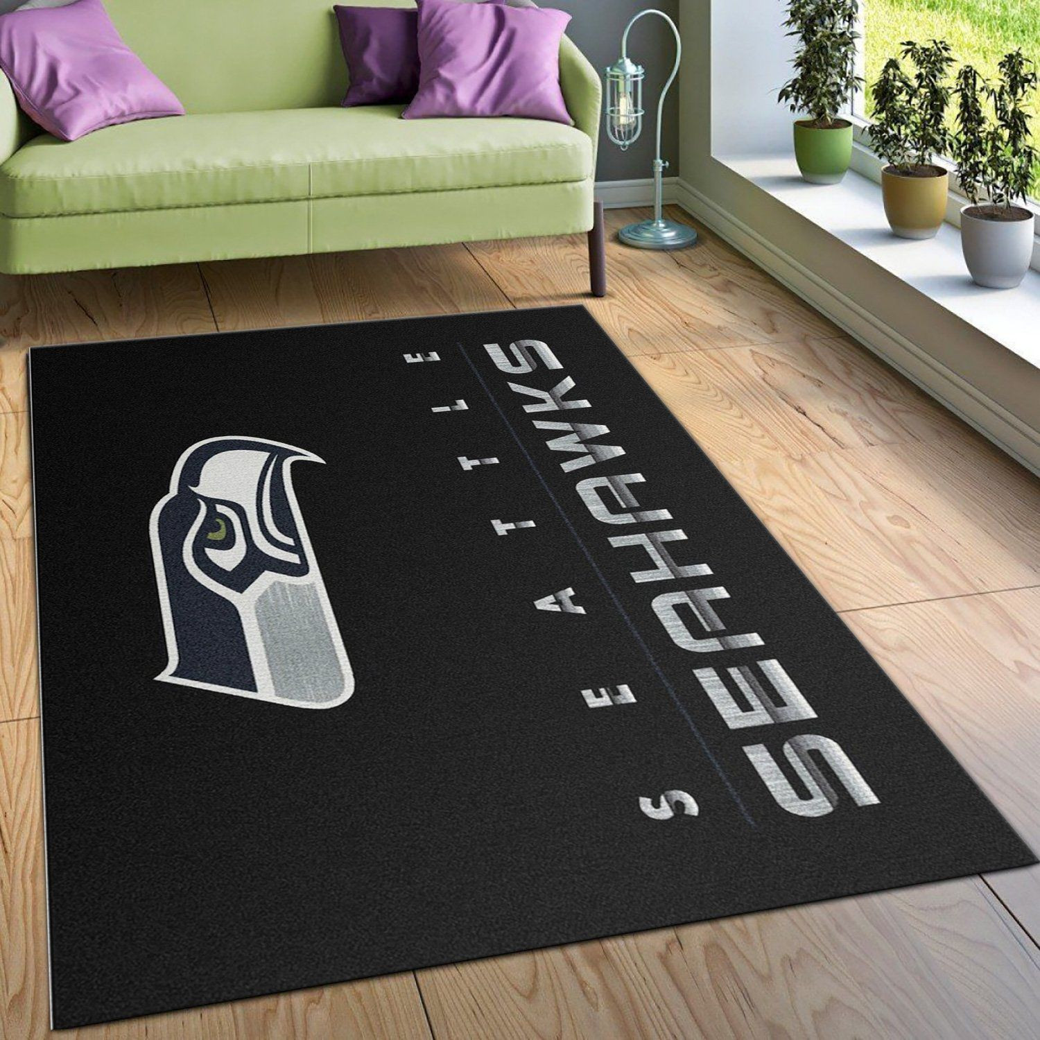 Seattle Seahawks Imperial Chrome Rug Rectangle Area Rug – Full Print Carpet For Living Room & Bedroom Home Decor