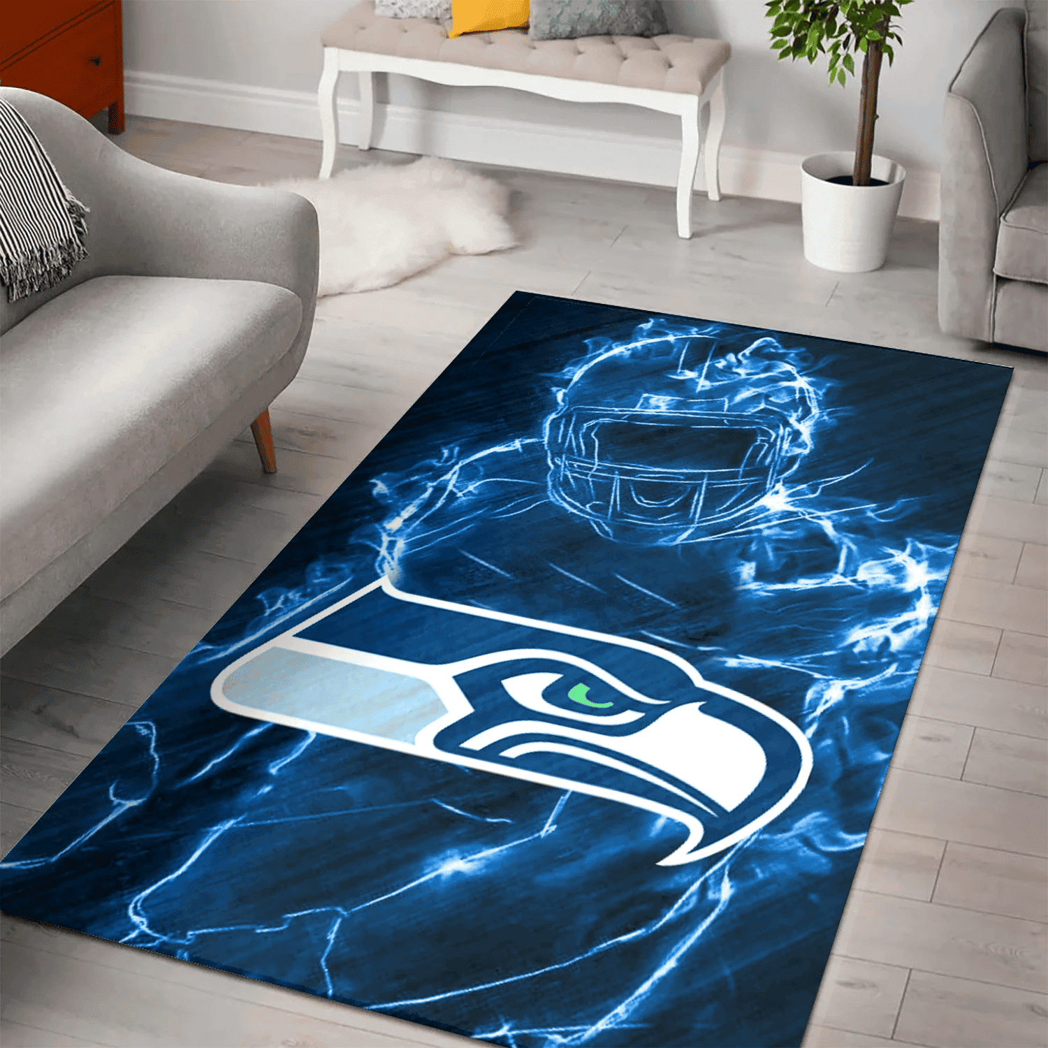 Seattle Seahawks Legend 3D Full Print Rectangle Area Rug – Full Print Carpet For Living Room & Bedroom Home Decor