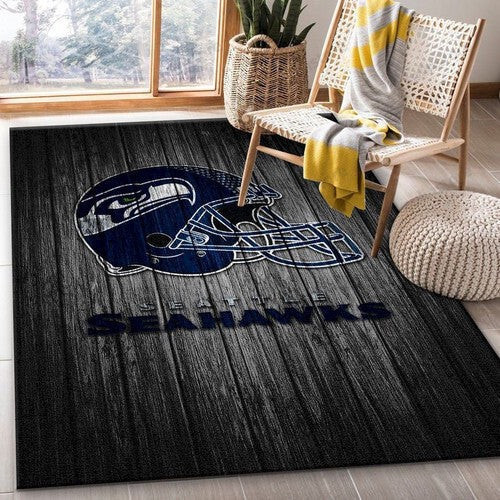 Seattle Seahawks Logo Rectangle Area Rug – Full Print Carpet For Living Room & Bedroom Home Decor