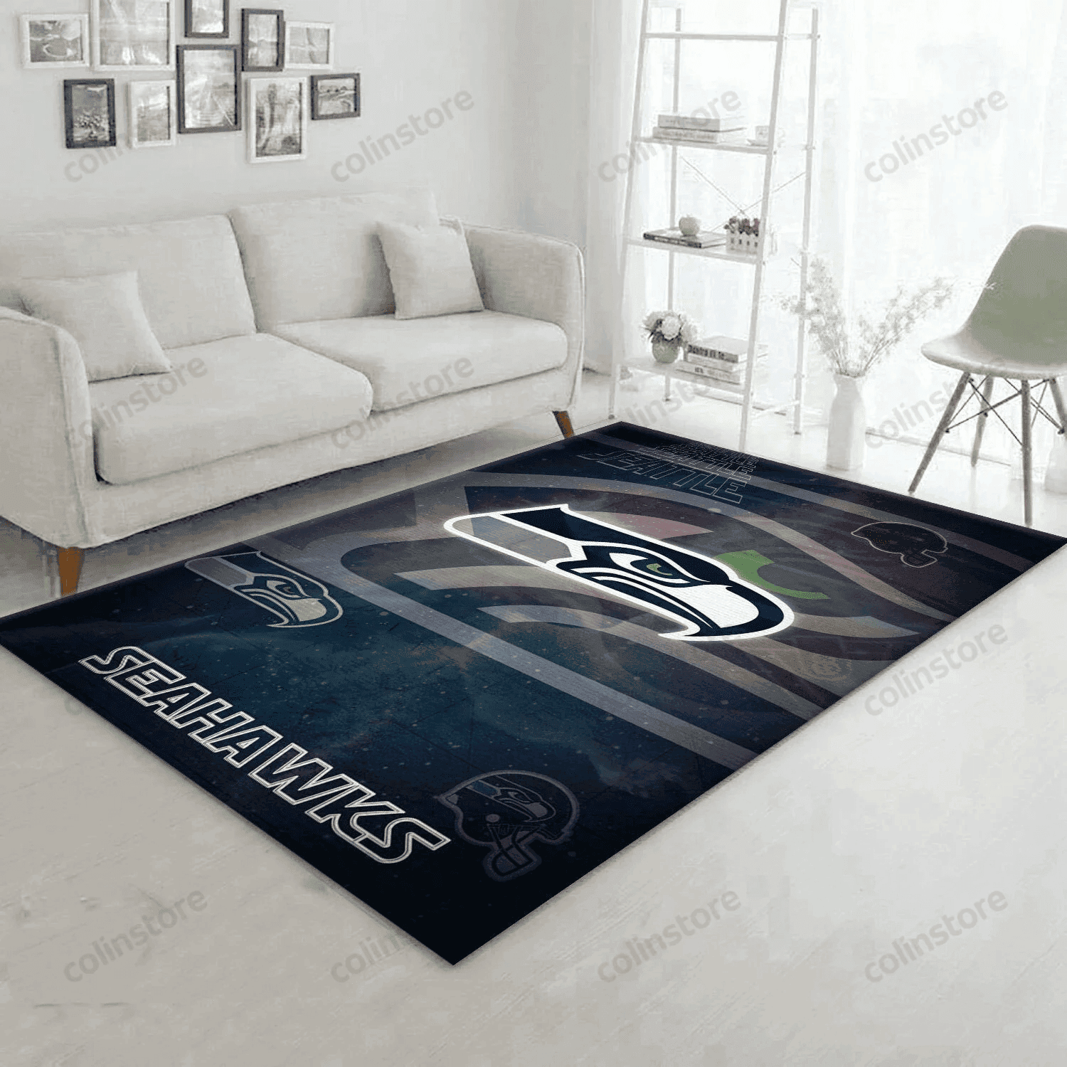 Seattle Seahawks Logo Rectangle Area Rug – Full Print Carpet For Living Room & Bedroom Home Decor