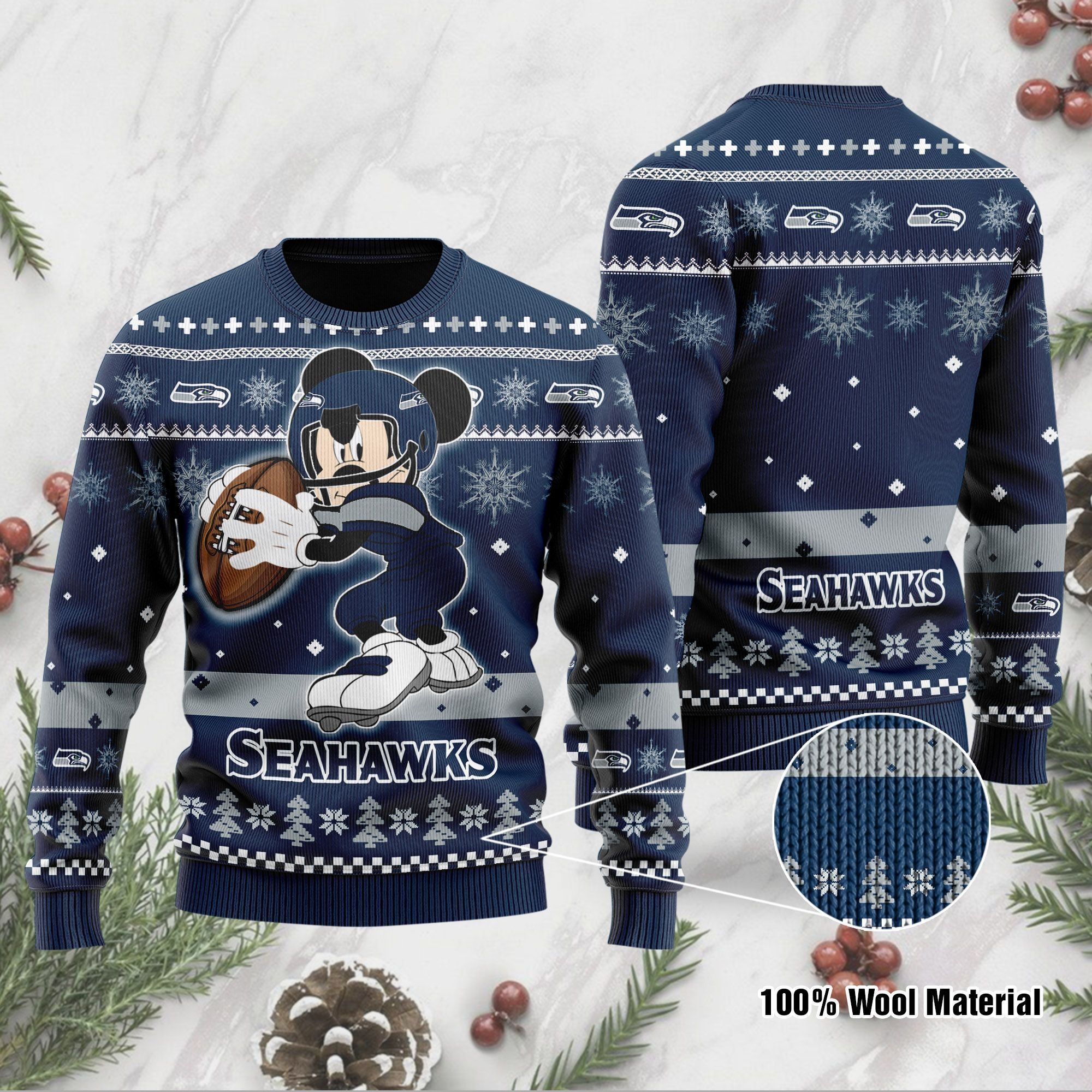 Seattle Seahawks Mickey Mouse Funny Ugly Christmas Sweater Holiday Xmas Party Men Women Plus Size