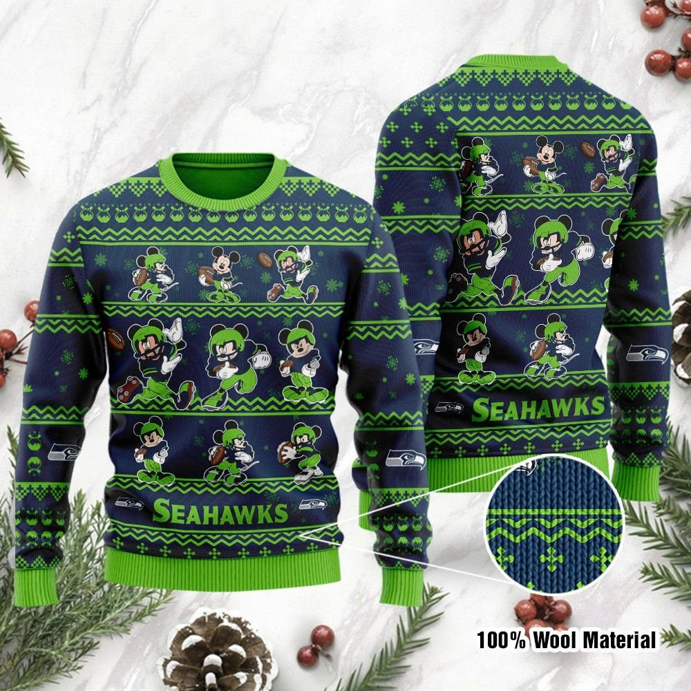 Seattle Seahawks Mickey Mouse Holiday Party Ugly Christmas Sweater, Perfect Holiday Gift