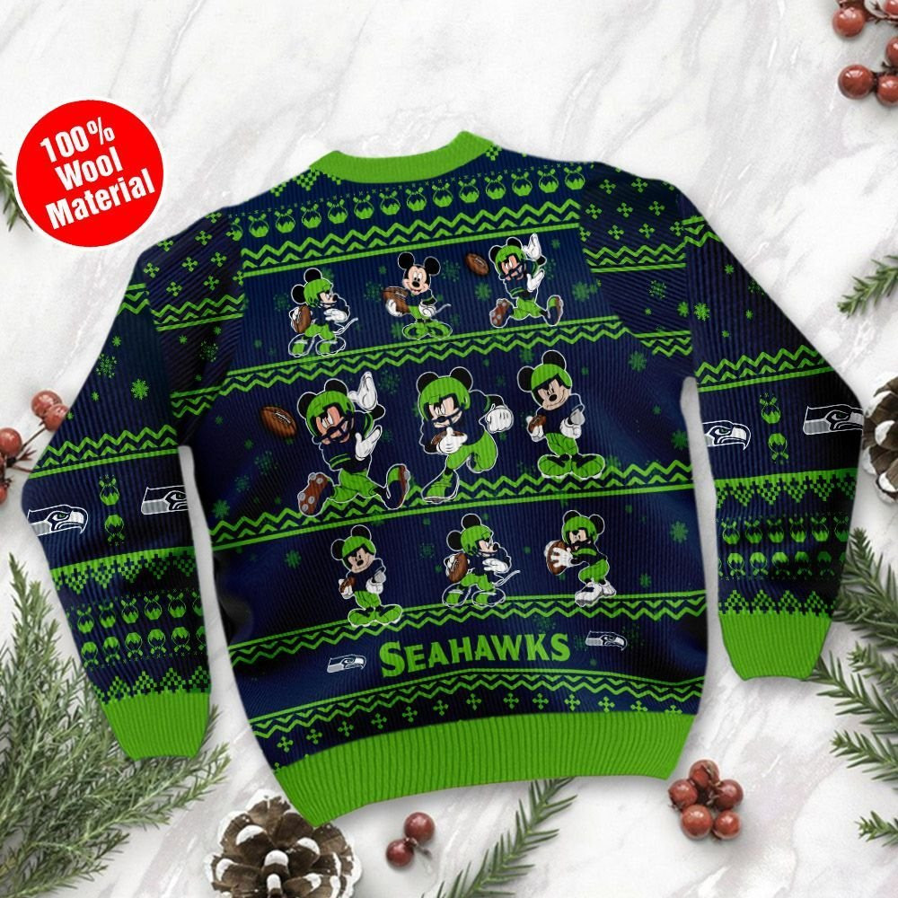 Seattle Seahawks Mickey Mouse Ugly Christmas Sweater Perfect Holiday Gift - Image 3