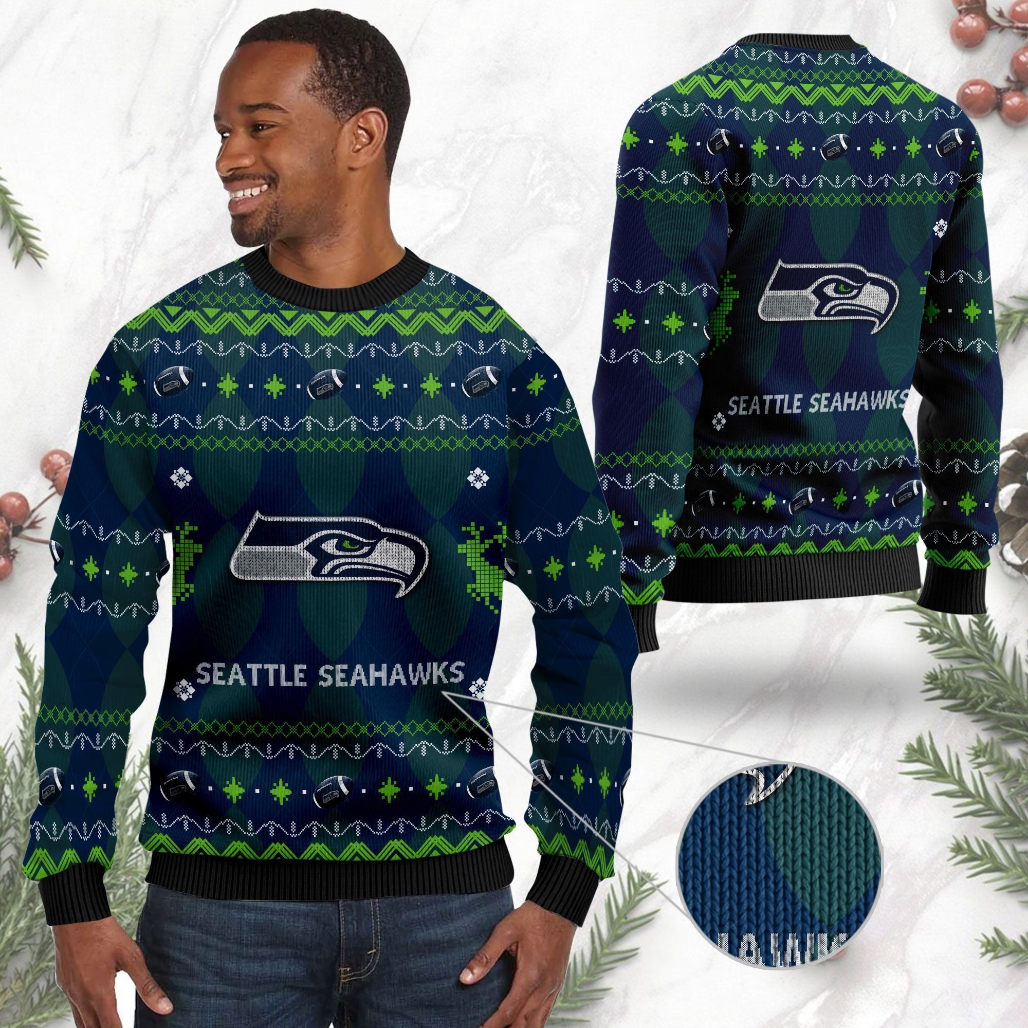 Seattle Seahawks NFL American Football Black Ugly Christmas Sweater