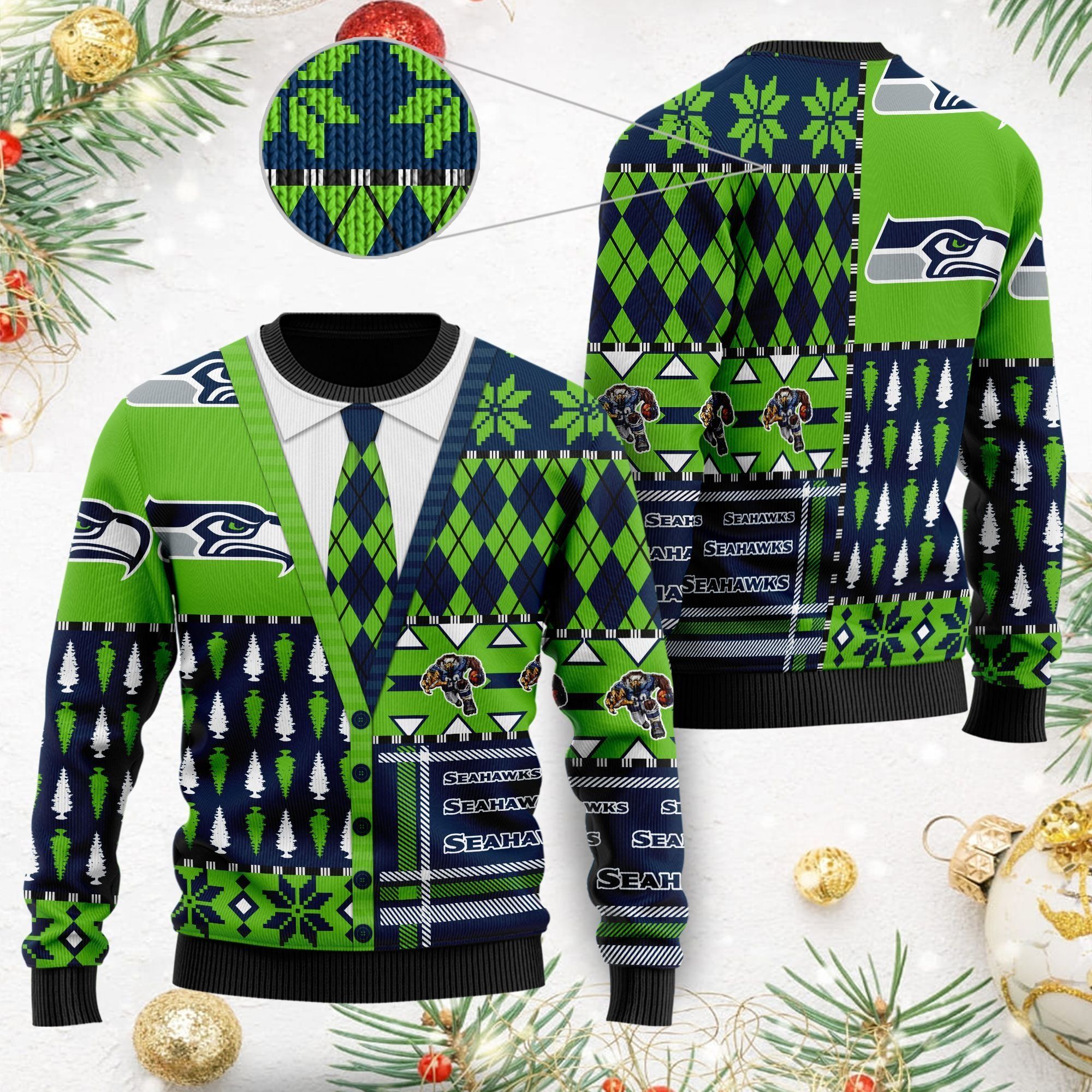Seattle Seahawks NFL American Football Team Cardigan Style 3D Men And Women Ugly Christmas Sweater For Sport Lovers On Christmas Days