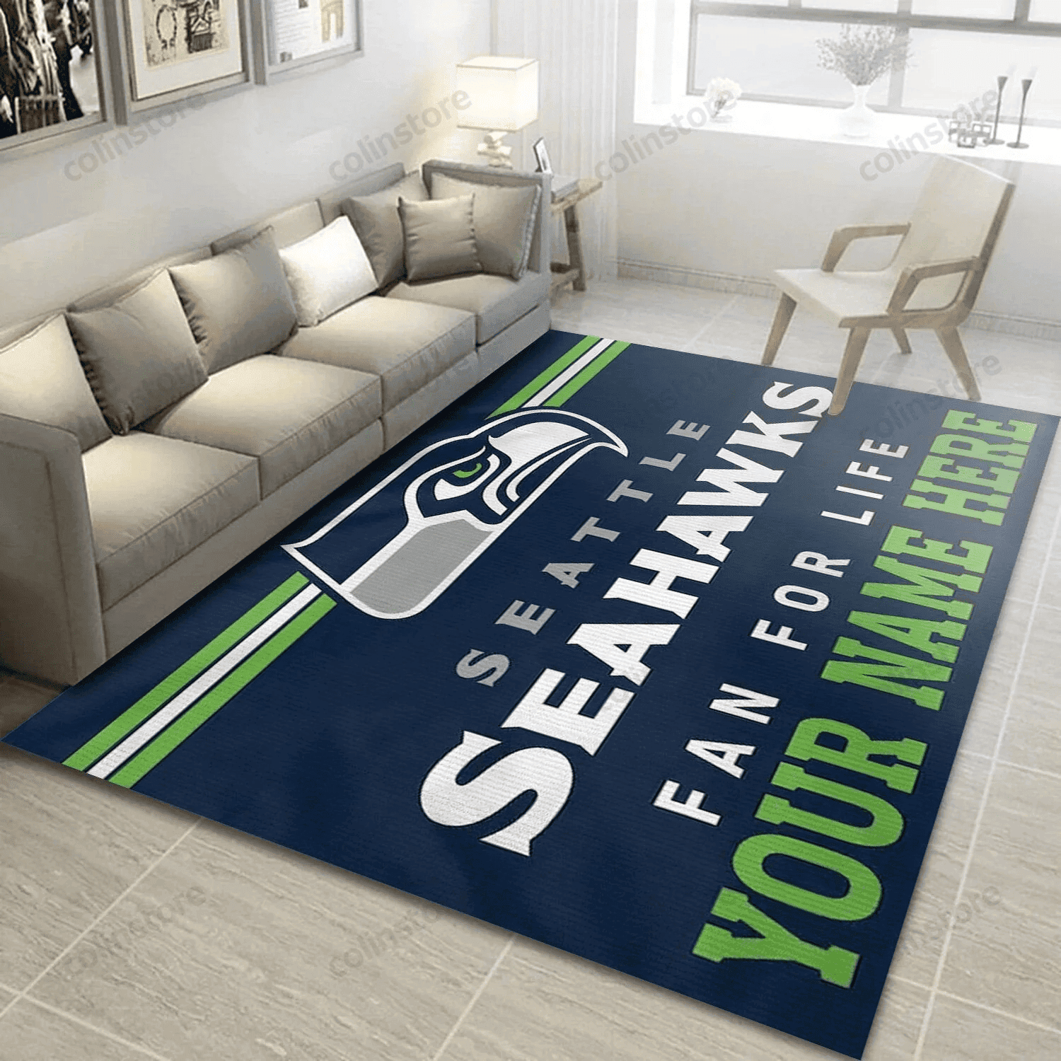 Seattle Seahawks Personalized 3D Rectangle Area Rug – Full Print Carpet For Living Room & Bedroom Home Decor