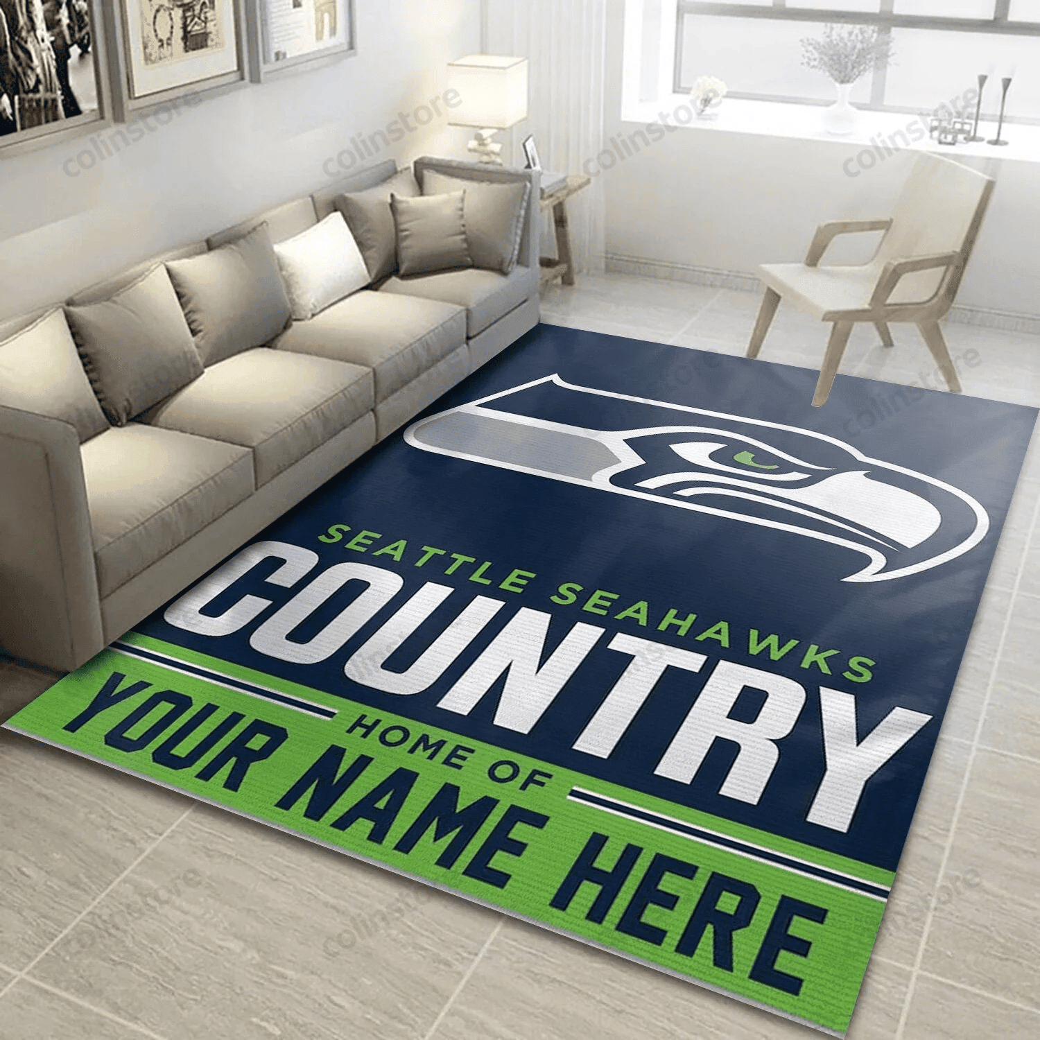 Seattle Seahawks Personalized 3D Rectangle Area Rug – Full Print Carpet For Living Room & Bedroom Home Decor