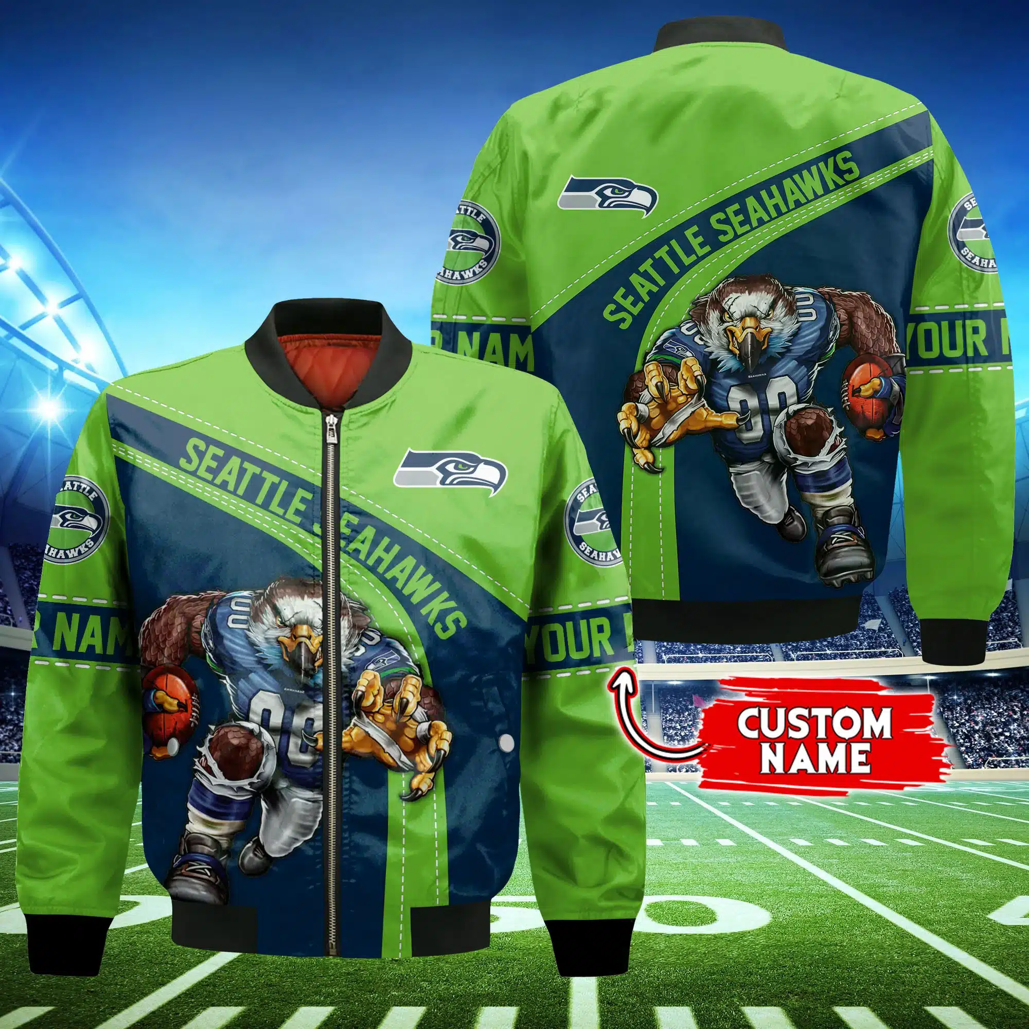 Seattle Seahawks Personalized Thick Bomber Jacket | NFL Team Jacket for Men & Women | Football Fan Gift