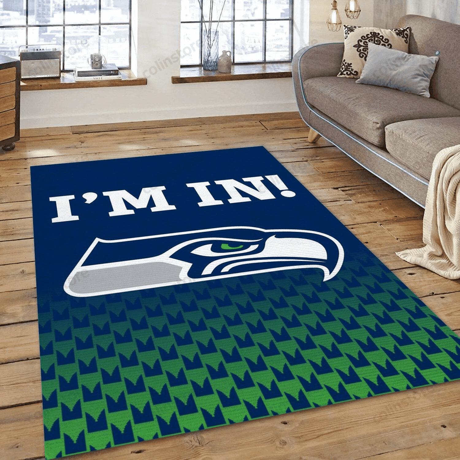 Seattle Seahawks Rectangle Area Rug – Full Print Carpet For Living Room & Bedroom Home Decor
