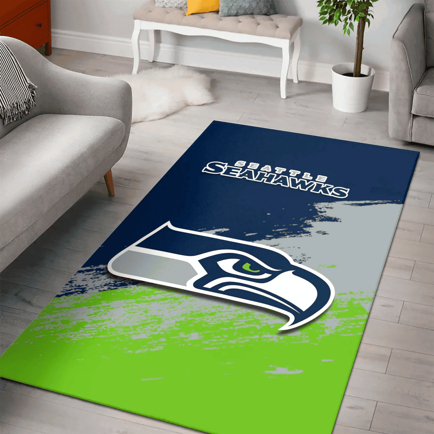 Seattle Seahawks Rectangle Area Rug – Full Print Carpet For Living Room & Bedroom Home Decor