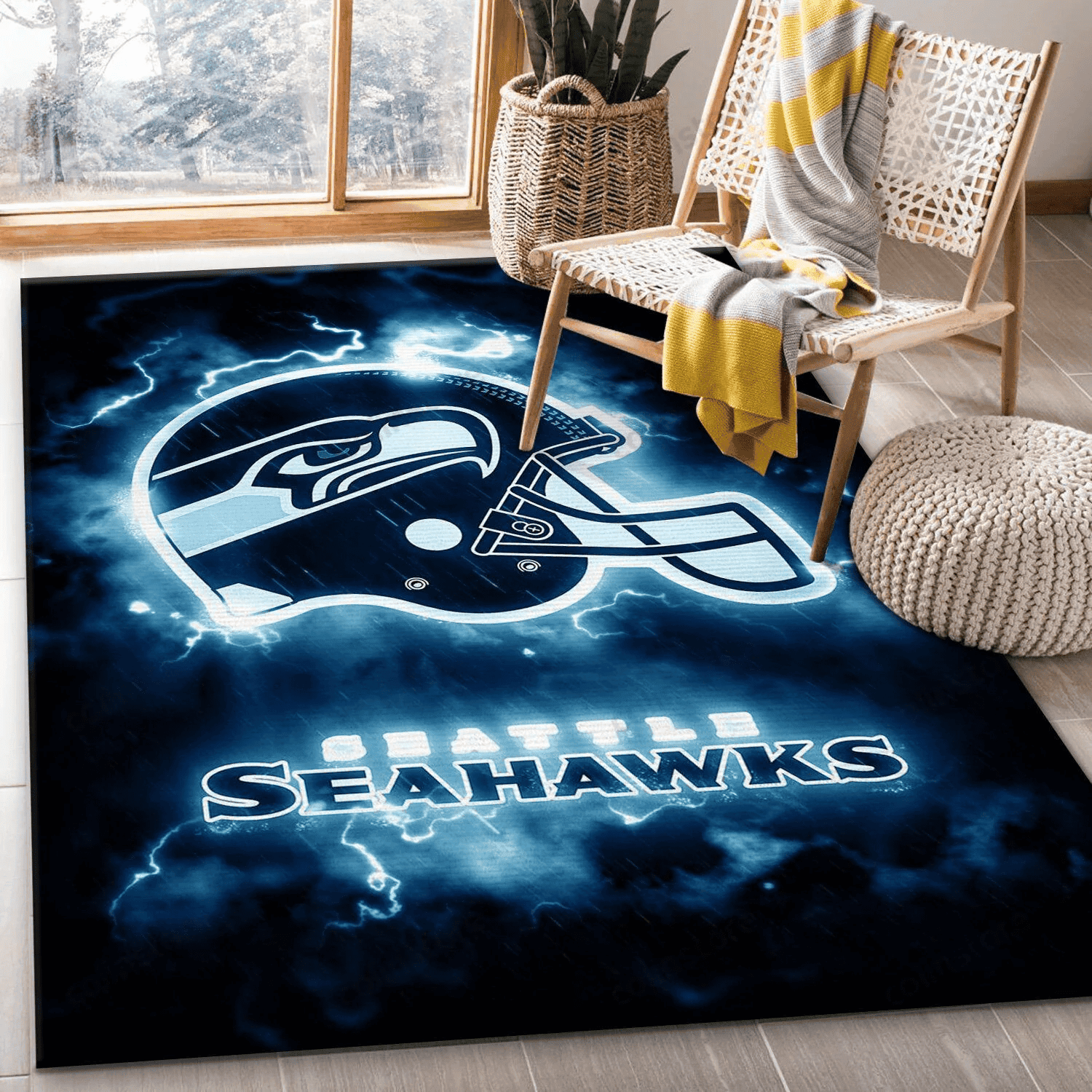 Seattle Seahawks Rectangle Area Rug – Full Print Carpet For Living Room & Bedroom Home Decor