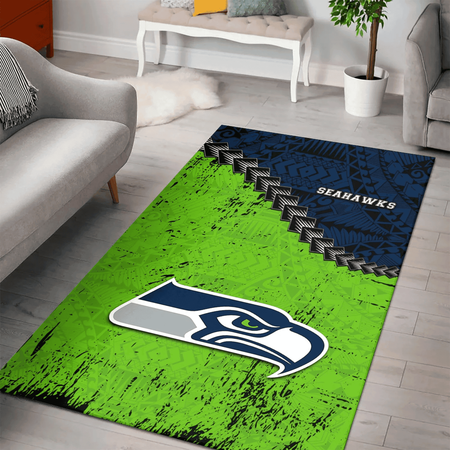 Seattle Seahawks Rectangle Area Rug – Full Print Carpet For Living Room & Bedroom Home Decor