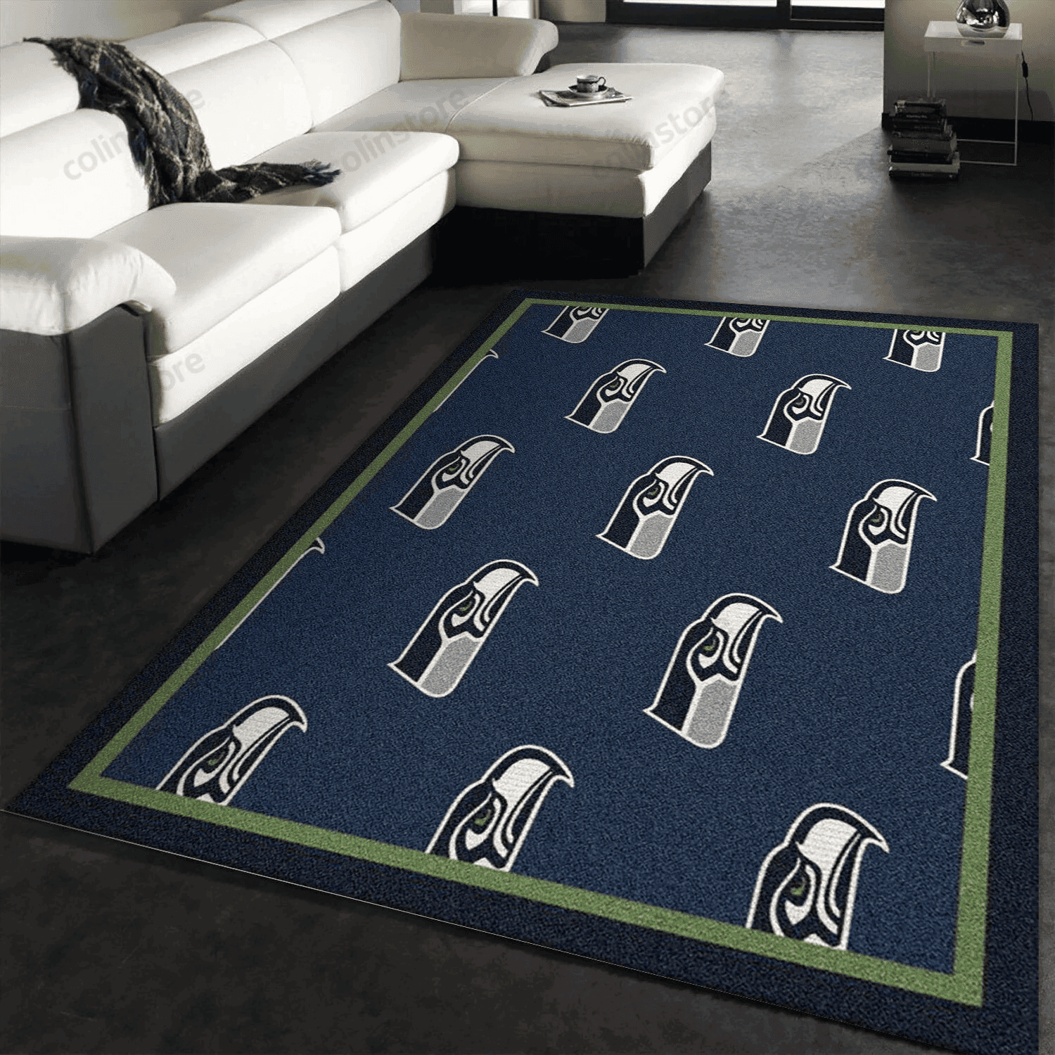 Seattle Seahawks Repeat Rug Team Rectangle Area Rug – Full Print Carpet For Living Room & Bedroom Home Decor