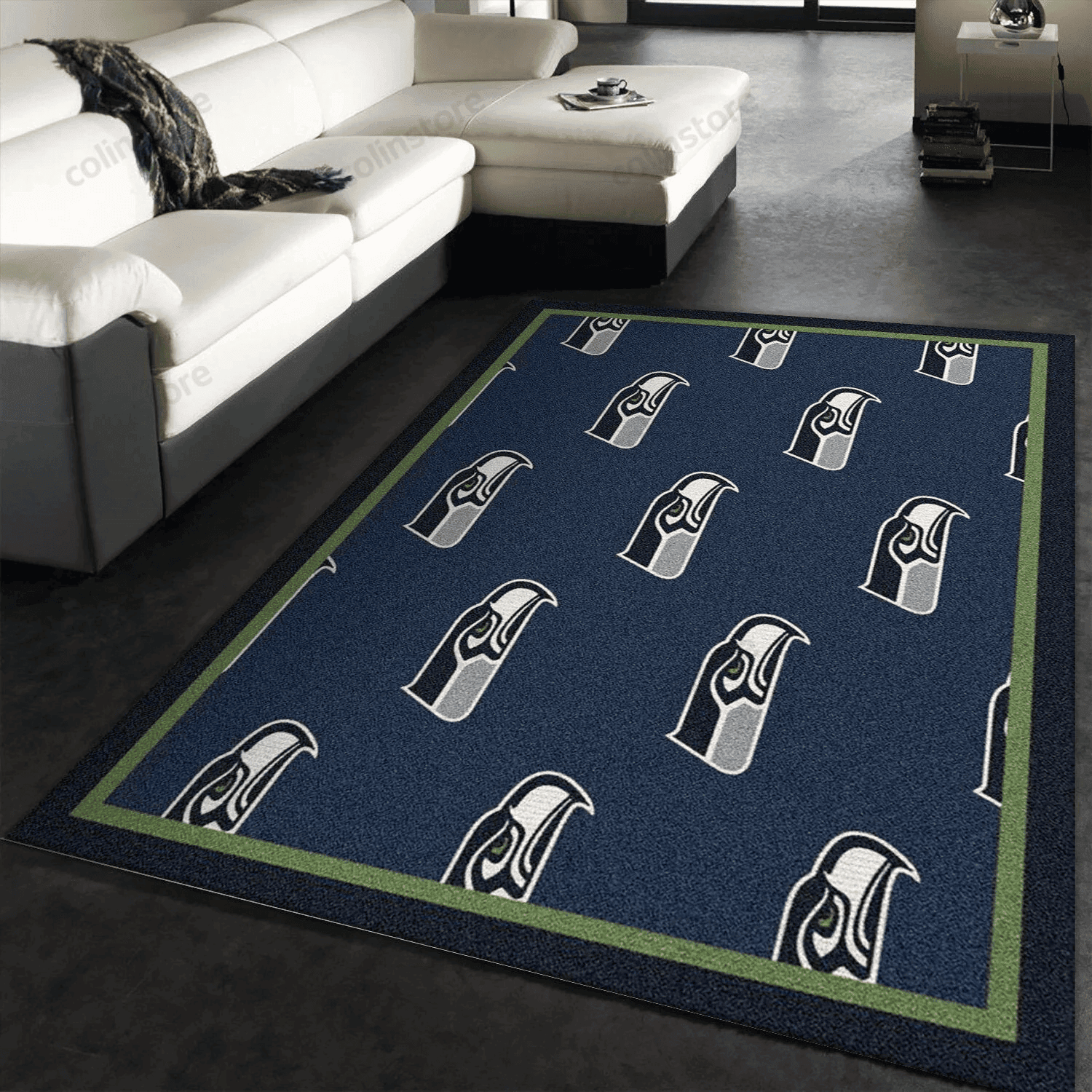 Seattle Seahawks Repeat Rug Team Rectangle Area Rug – Full Print Carpet For Living Room & Bedroom Home Decor