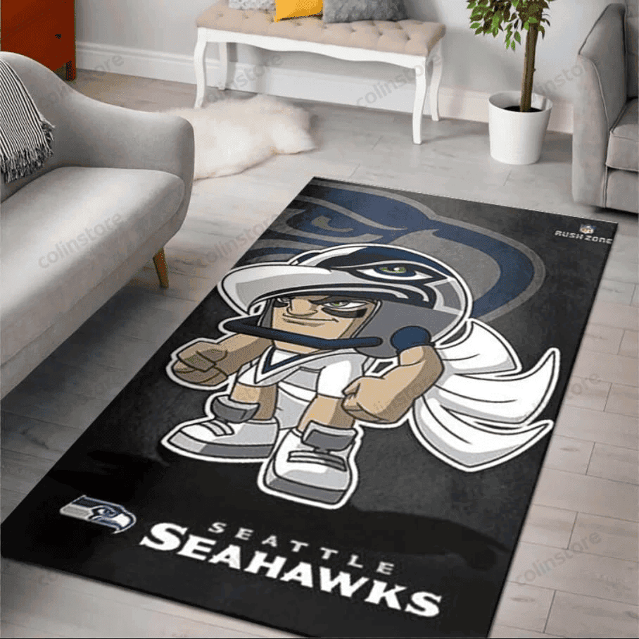 Seattle Seahawks Rusher Rush Zone Character Rectangle Area Rug – Full Print Carpet For Living Room & Bedroom Home Decor